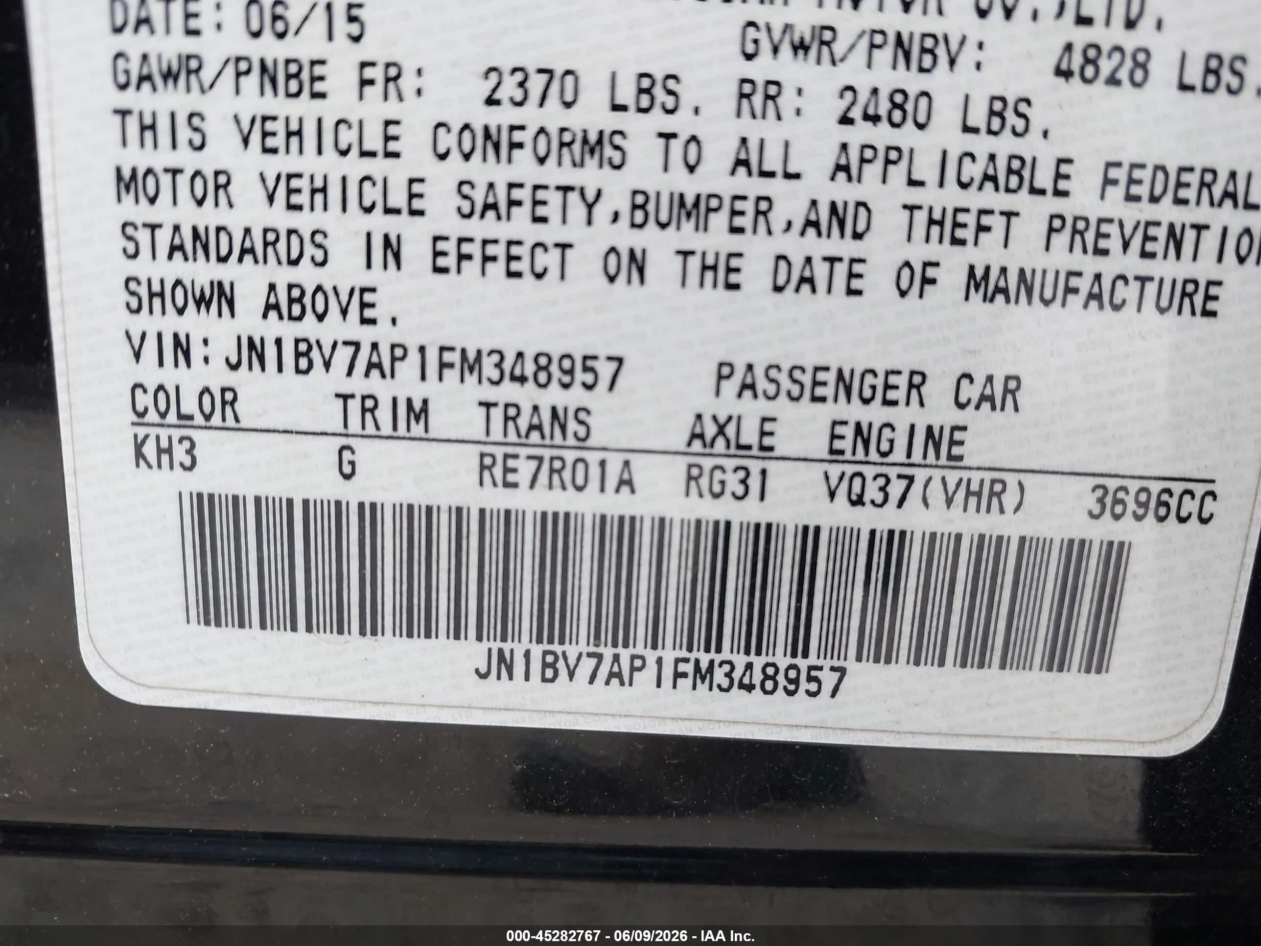 2015 Infiniti Q50 Sport Black vin: JN1BV7AP1FM348957