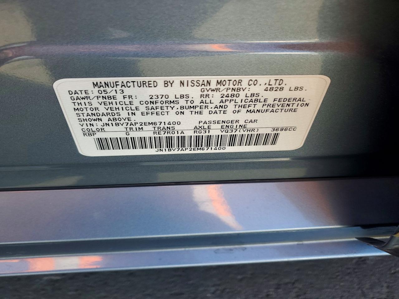 2014 Infiniti Q50 Base Gray vin: JN1BV7AP2EM671400