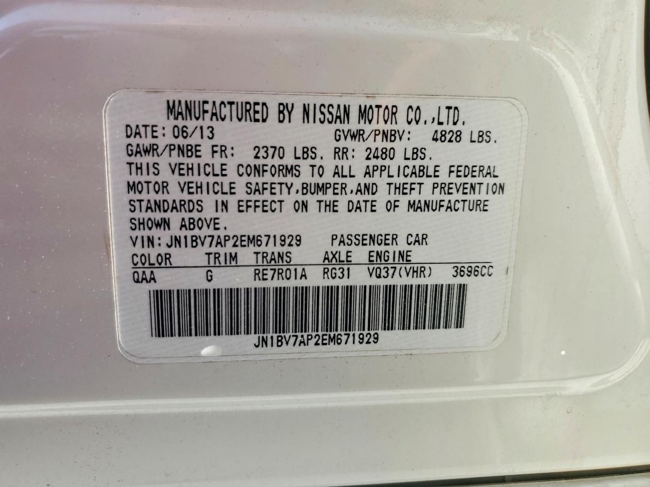 2014 Infiniti Q50 Base White vin: JN1BV7AP2EM671929
