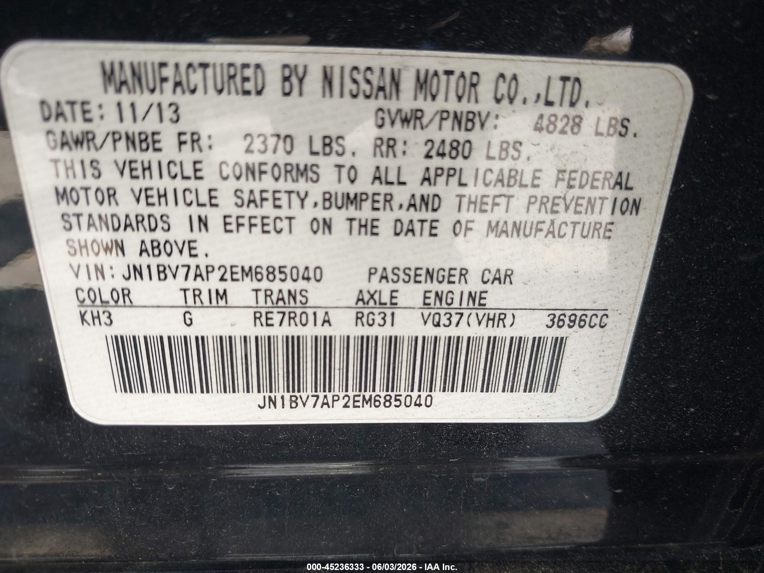 2014 Infiniti Q50 Sport Black vin: JN1BV7AP2EM685040