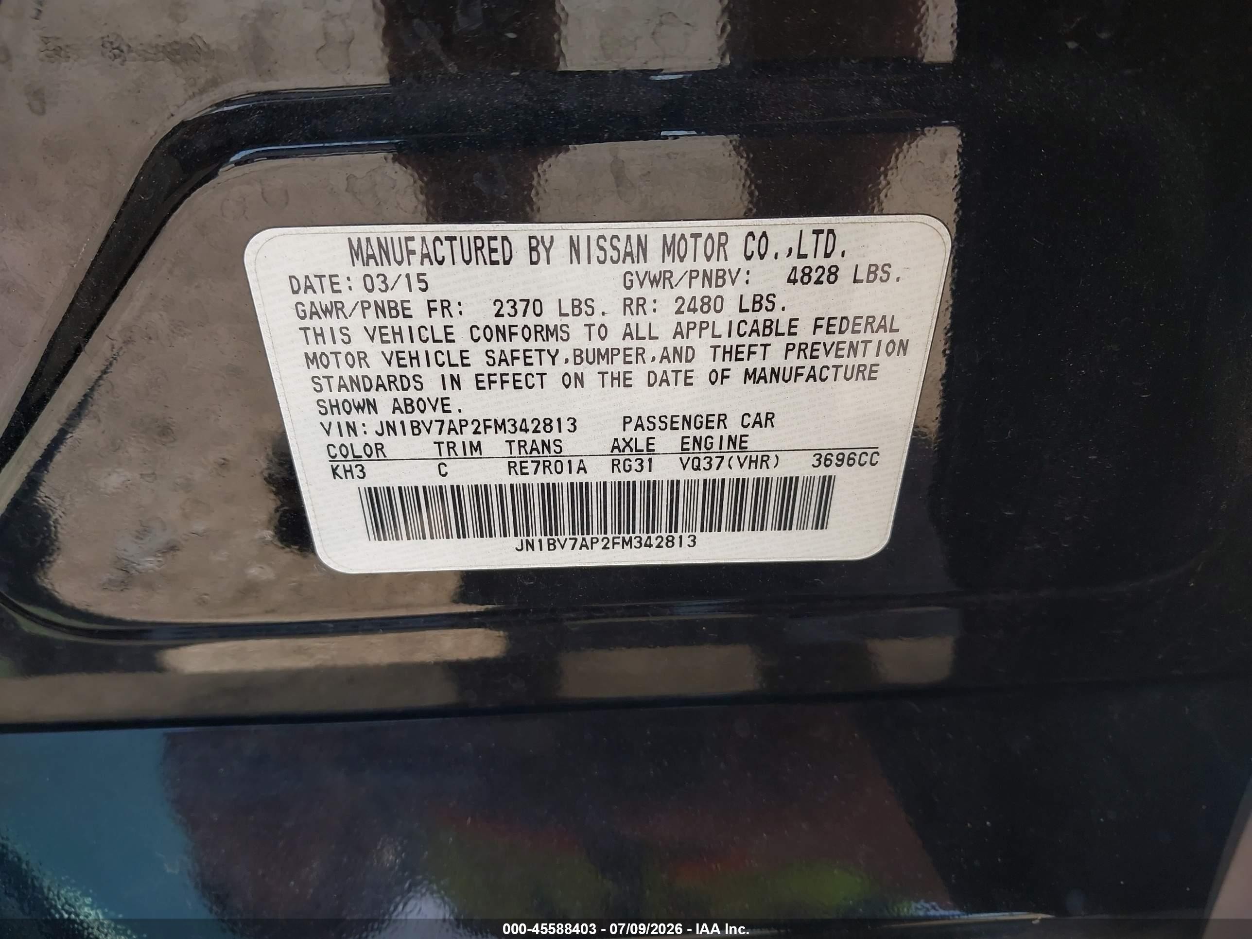 2015 Infiniti Q50 Premium Black vin: JN1BV7AP2FM342813