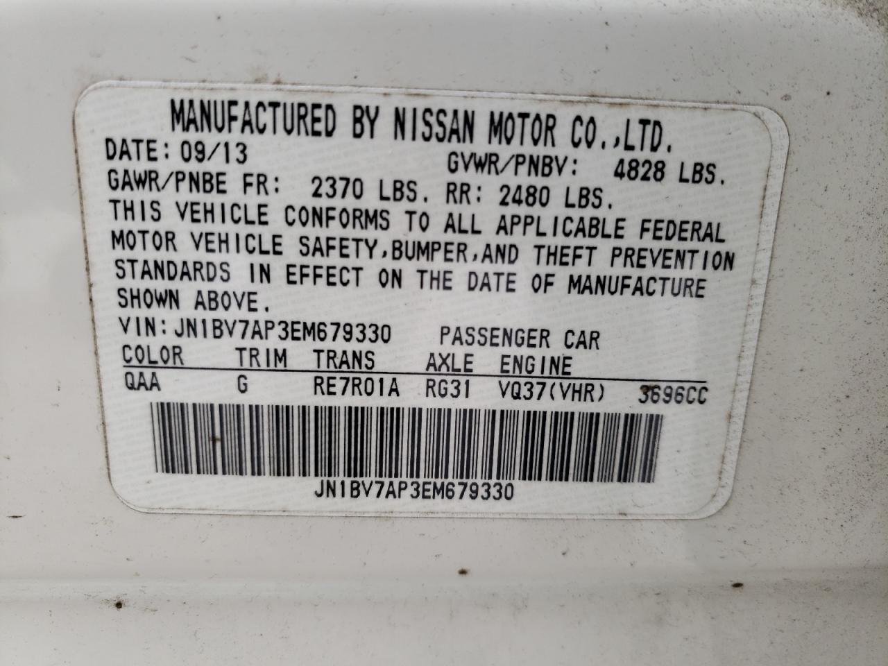 2014 Infiniti Q50 Base White vin: JN1BV7AP3EM679330