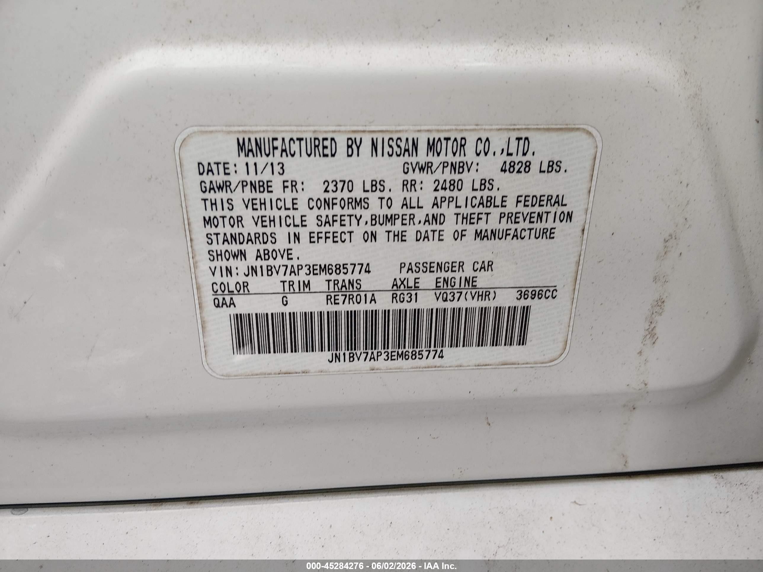 2014 Infiniti Q50 Sport White vin: JN1BV7AP3EM685774
