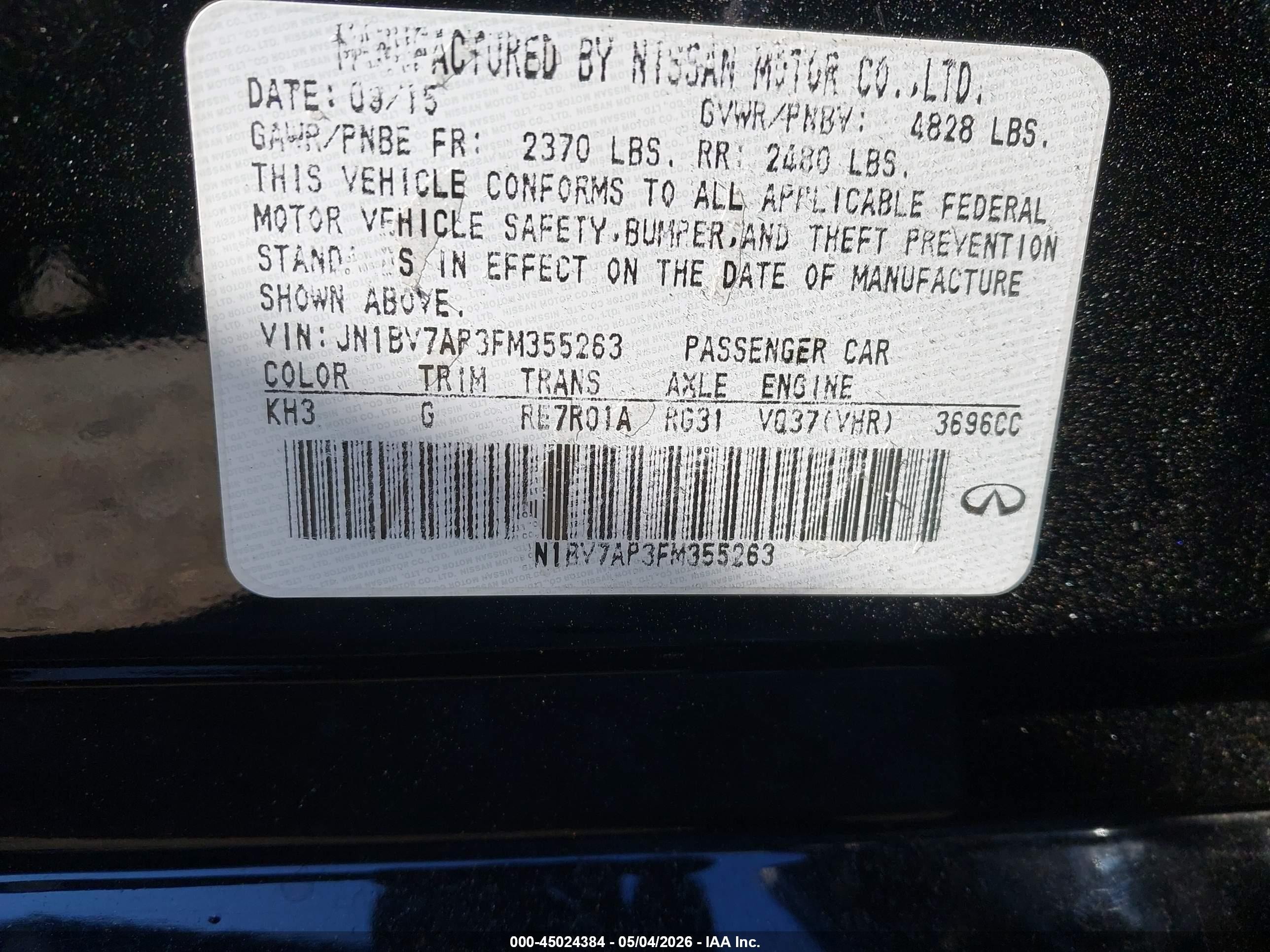 2015 Infiniti Q50 Premium Black vin: JN1BV7AP3FM355263