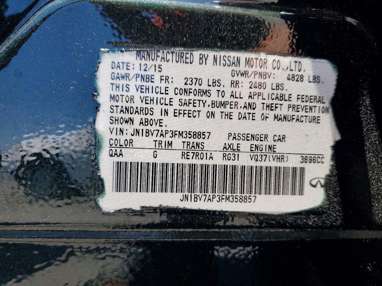 2015 Infiniti Q50 Premium Green vin: JN1BV7AP3FM358857