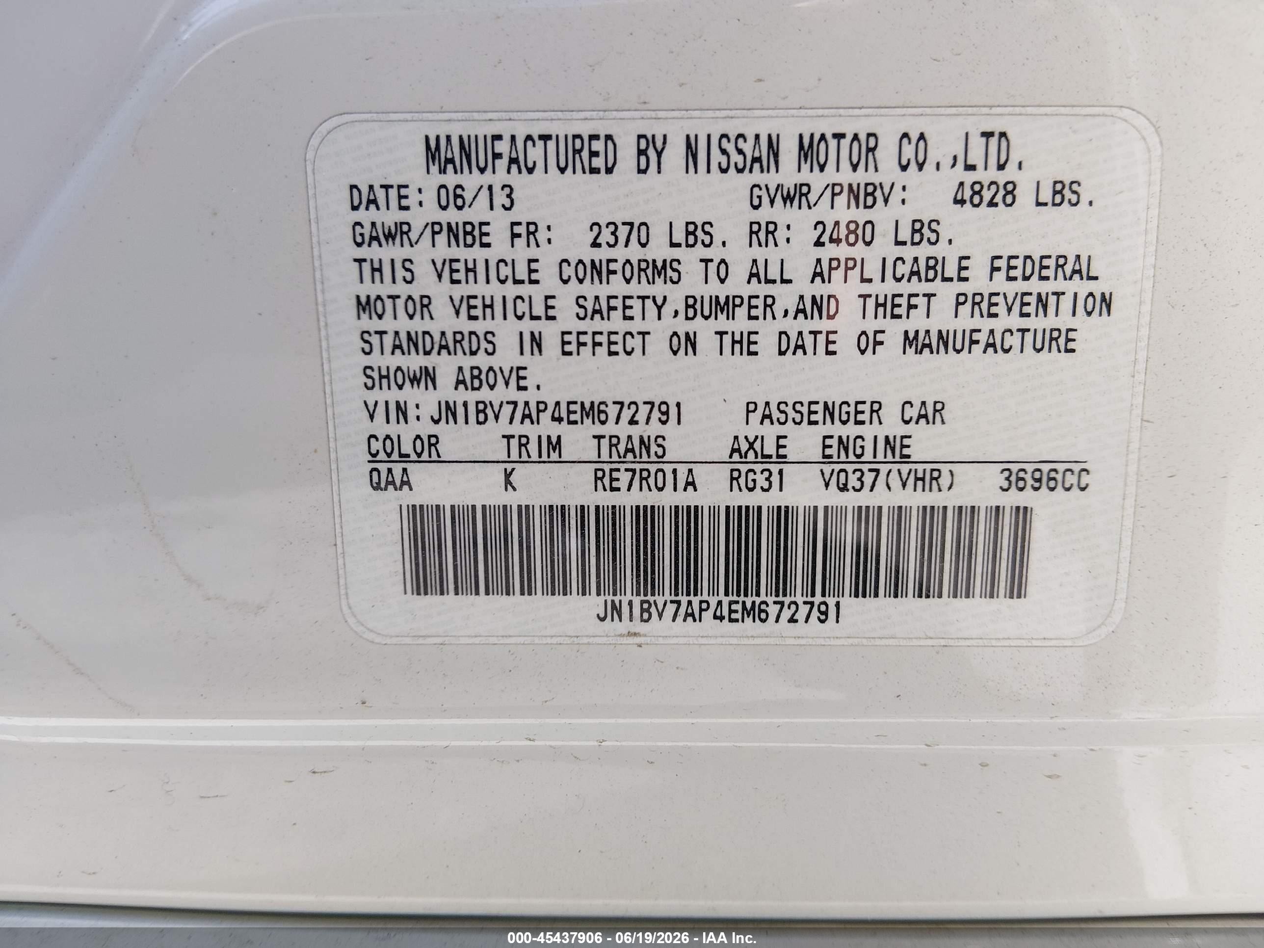 2014 Infiniti Q50 Premium White vin: JN1BV7AP4EM672791