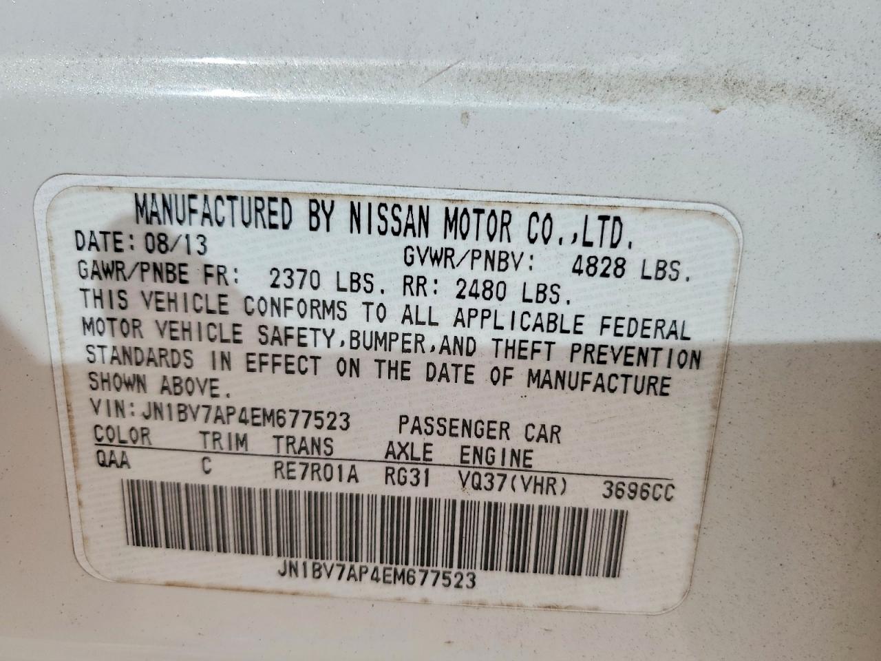 2014 Infiniti Q50 Premium White vin: JN1BV7AP4EM677523
