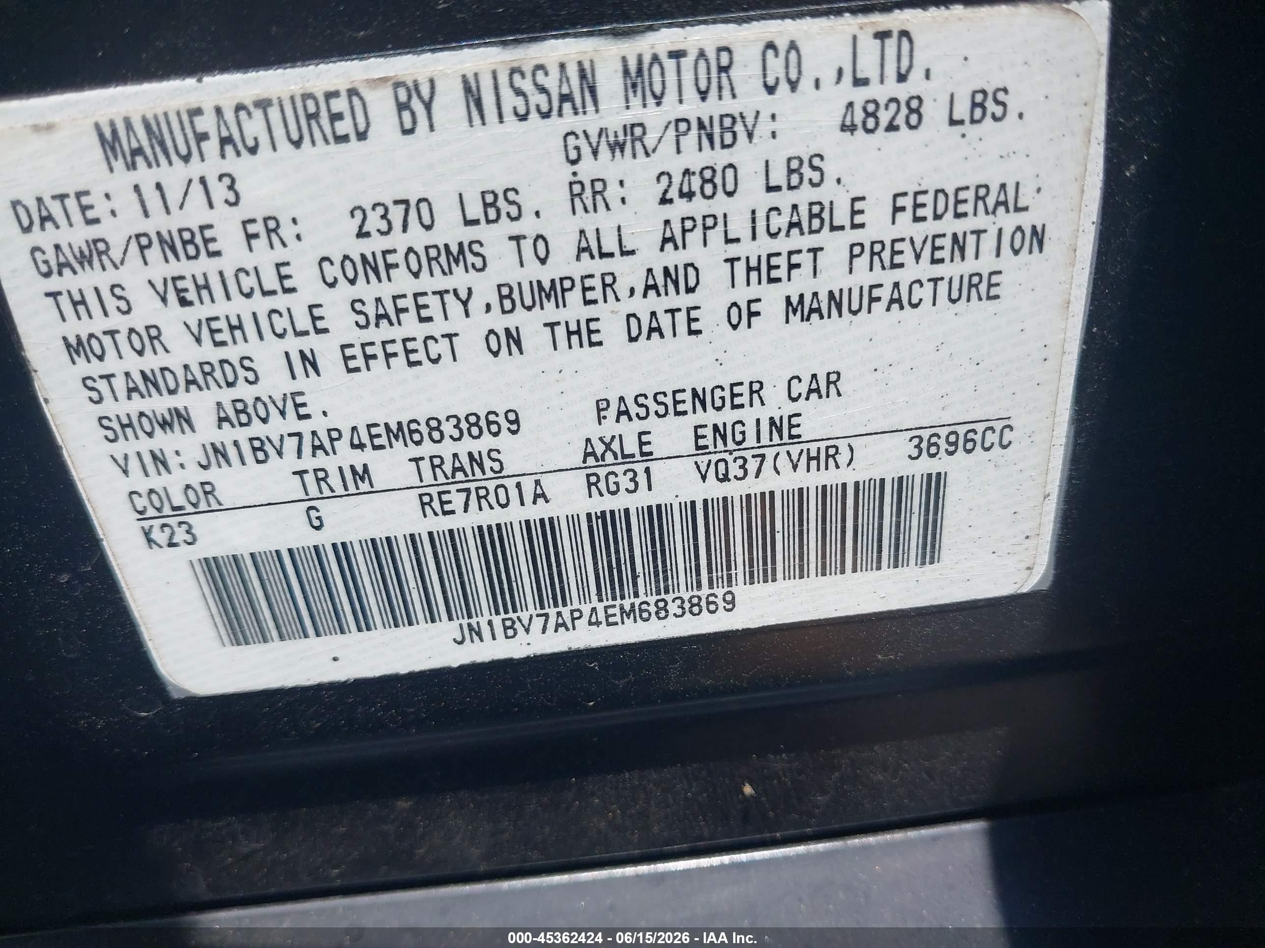 2014 Infiniti Q50 Premium Black vin: JN1BV7AP4EM683869
