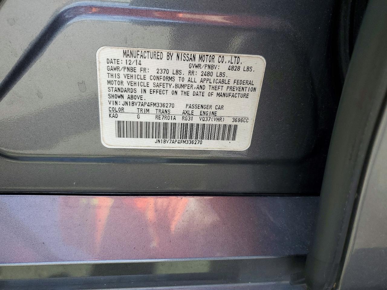 2015 Infiniti Q50 Premium Gray vin: JN1BV7AP4FM336270