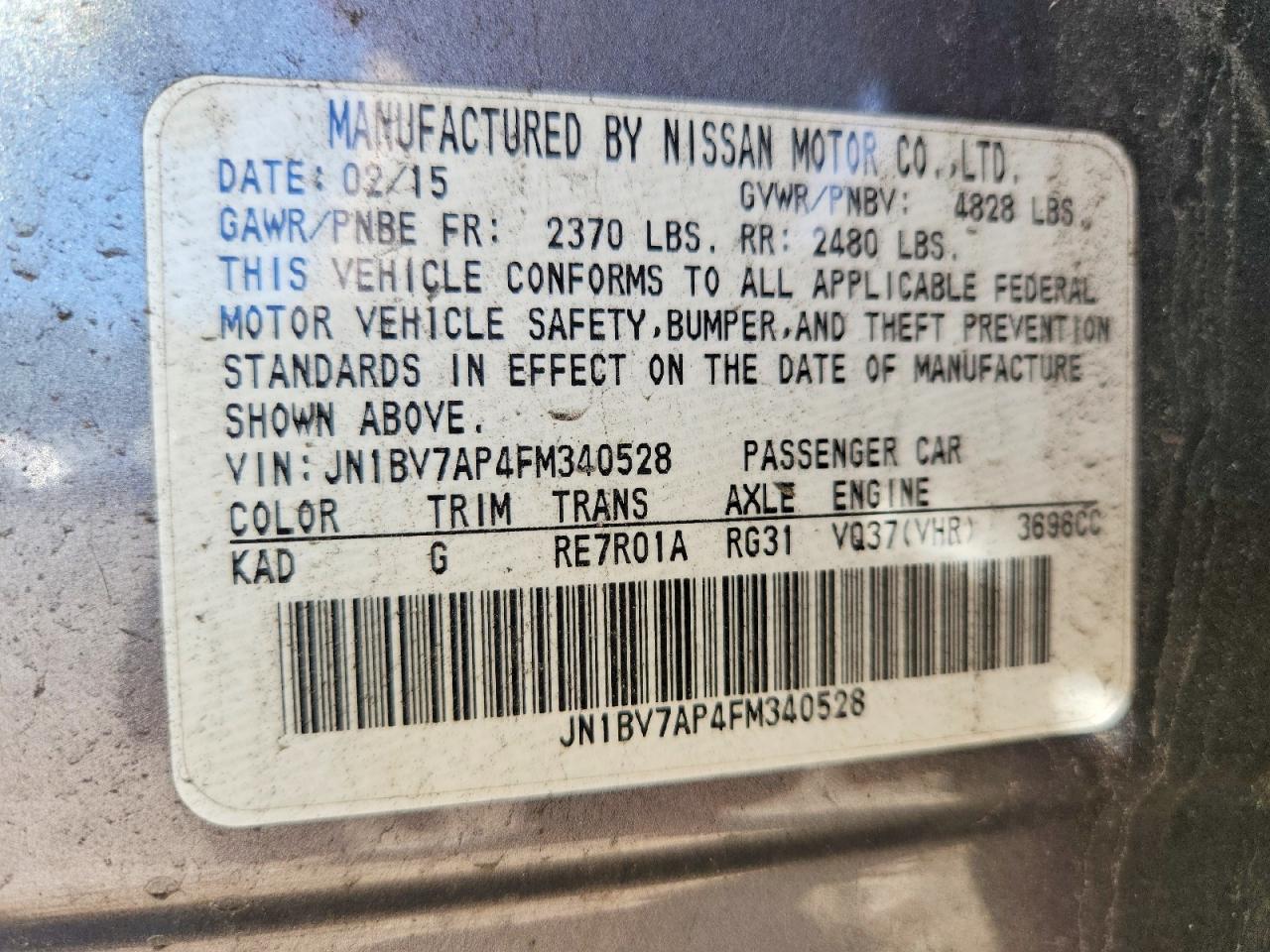 2015 Infiniti Q50 Premium Gray vin: JN1BV7AP4FM340528