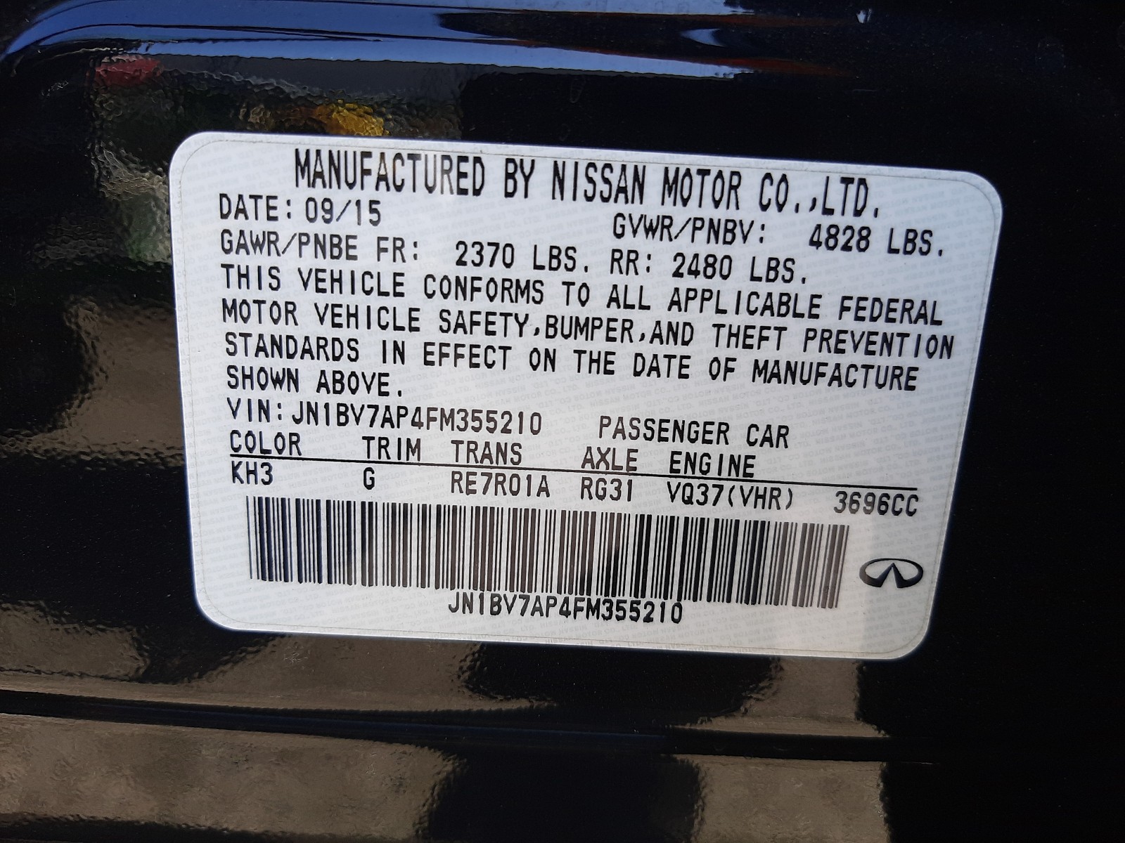 2015 Infiniti Q50 Base Black vin: JN1BV7AP4FM355210