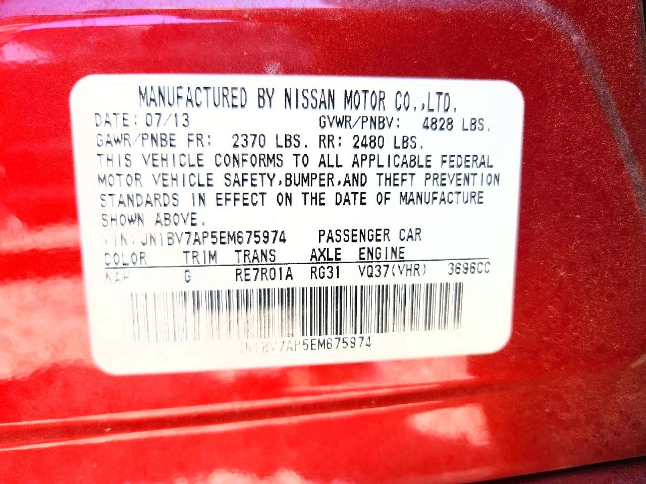 2014 Infiniti Q50 Premium Red vin: JN1BV7AP5EM675974
