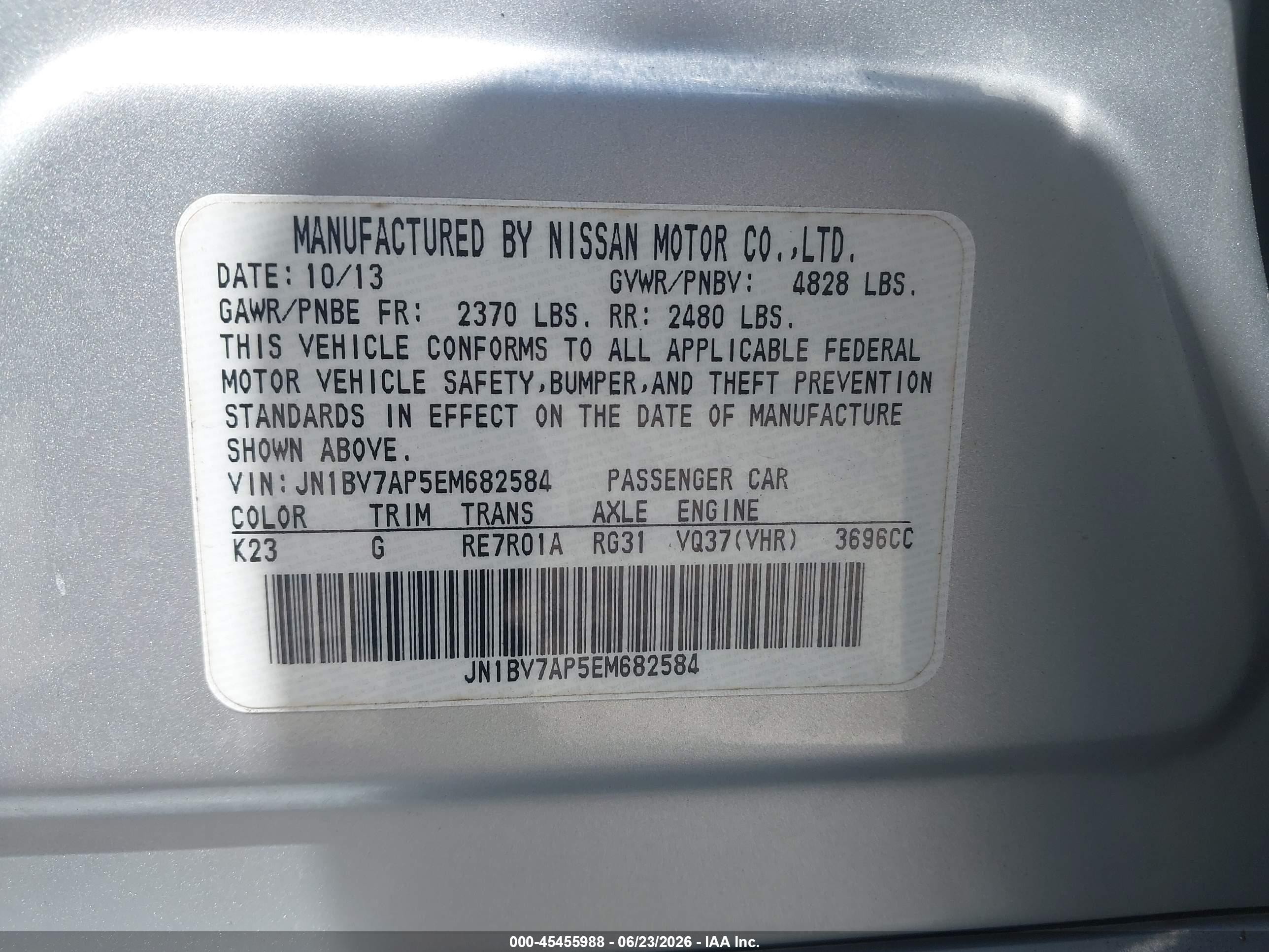2014 Infiniti Q50 Premium Silver vin: JN1BV7AP5EM682584