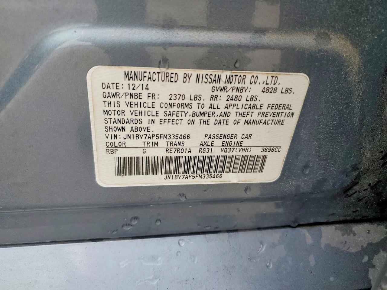 2015 Infiniti Q50 Premium Blue vin: JN1BV7AP5FM335466