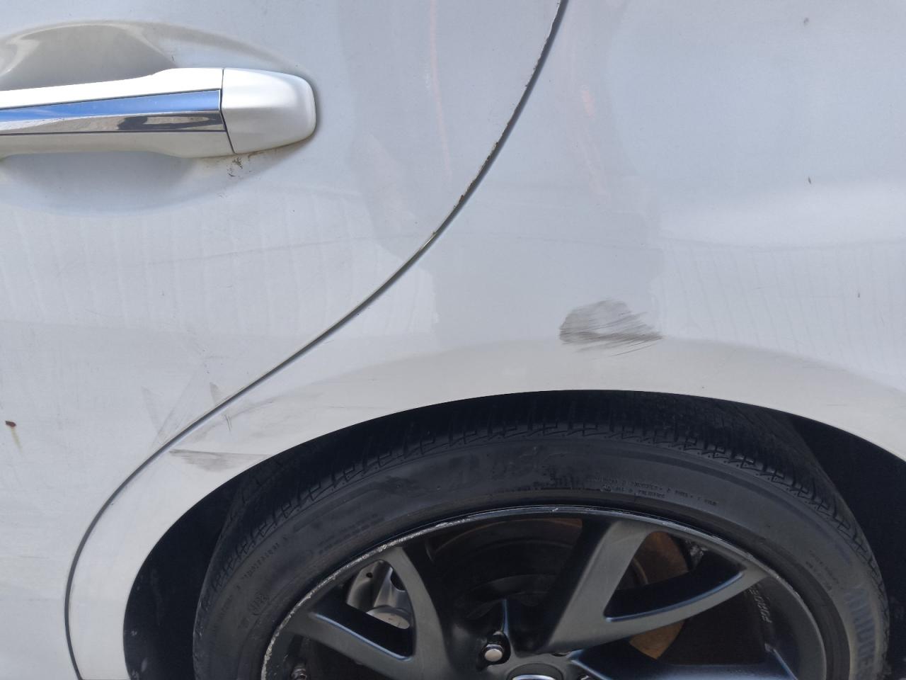 2015 Infiniti Q50 Sport White vin: JN1BV7AP5FM340232 Damage: Left Qtr Panel, Dent(S) W/ Paint Dmg, 9 To 10 Inches
