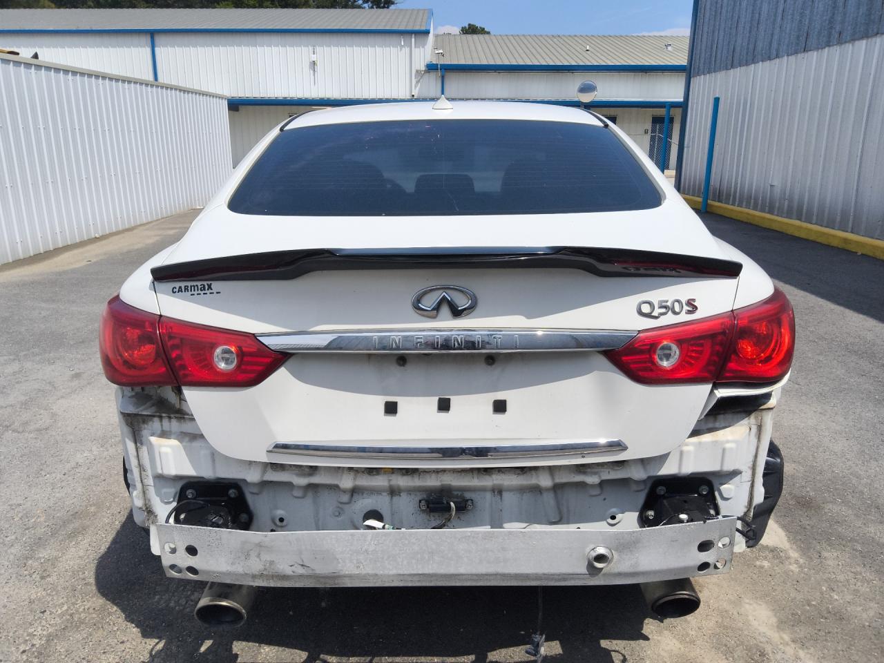 2015 Infiniti Q50 Sport White vin: JN1BV7AP5FM340232 Damage: Rear Bumper Reinforcement, Broken, Replacement Required