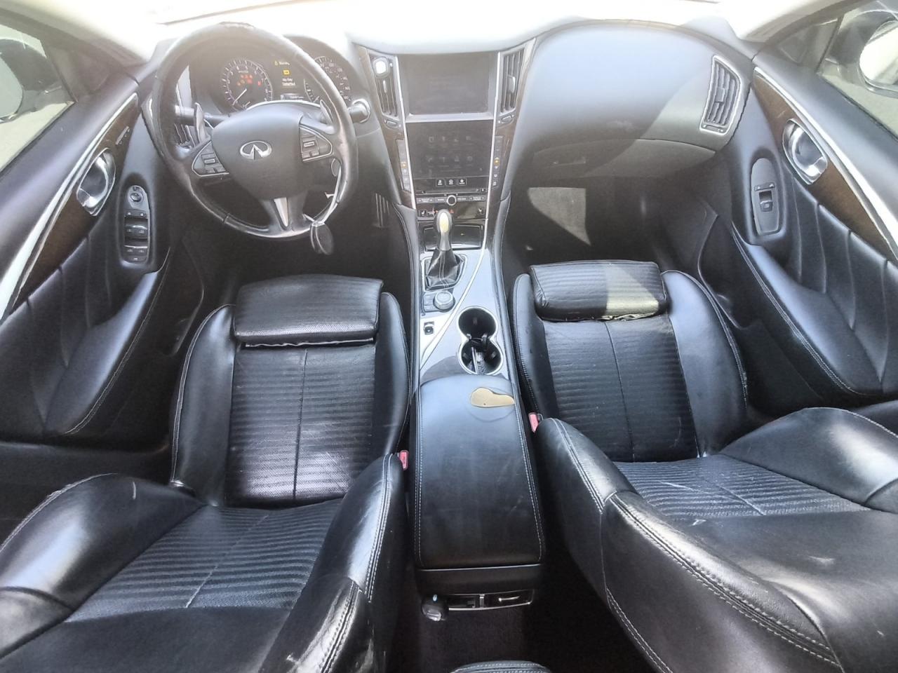 2015 Infiniti Q50 Sport White vin: JN1BV7AP5FM340232 Damage: Steering Wheel, Torn, 5 To 6 Inches