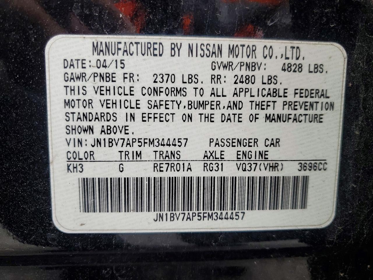 2015 Infiniti Q50 Premium Black vin: JN1BV7AP5FM344457