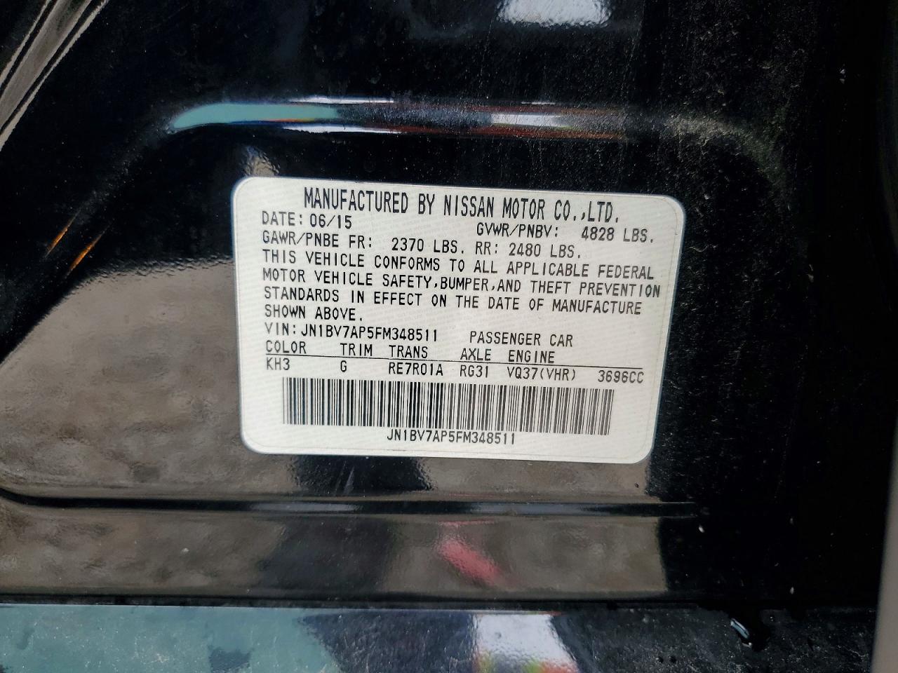 2015 Infiniti Q50 Premium Black vin: JN1BV7AP5FM348511