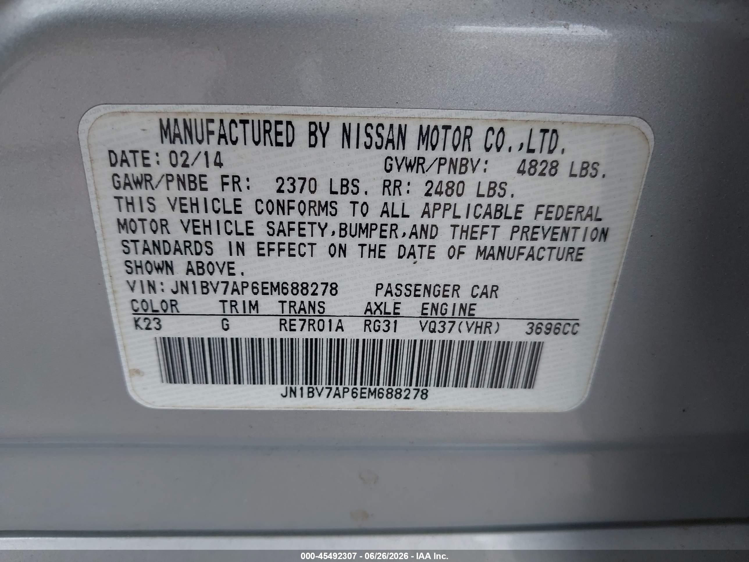 2014 Infiniti Q50 Premium Silver vin: JN1BV7AP6EM688278