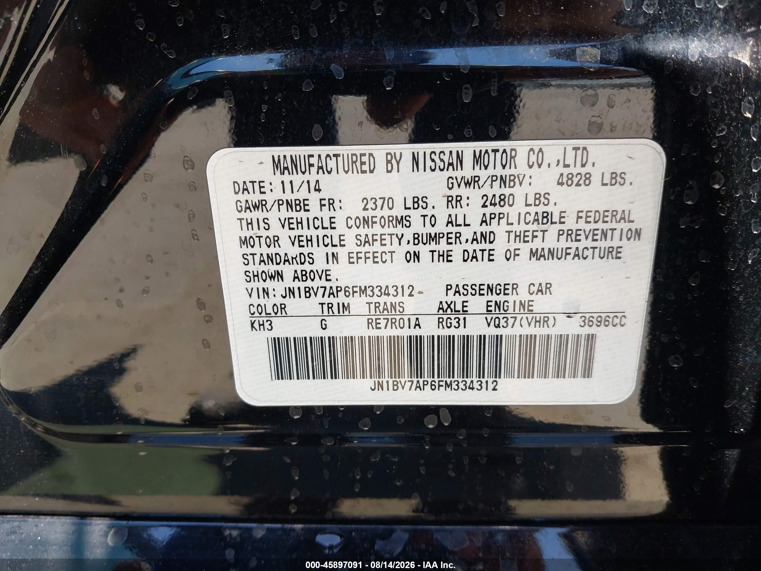 2015 Infiniti Q50 Premium/sport Black vin: JN1BV7AP6FM334312