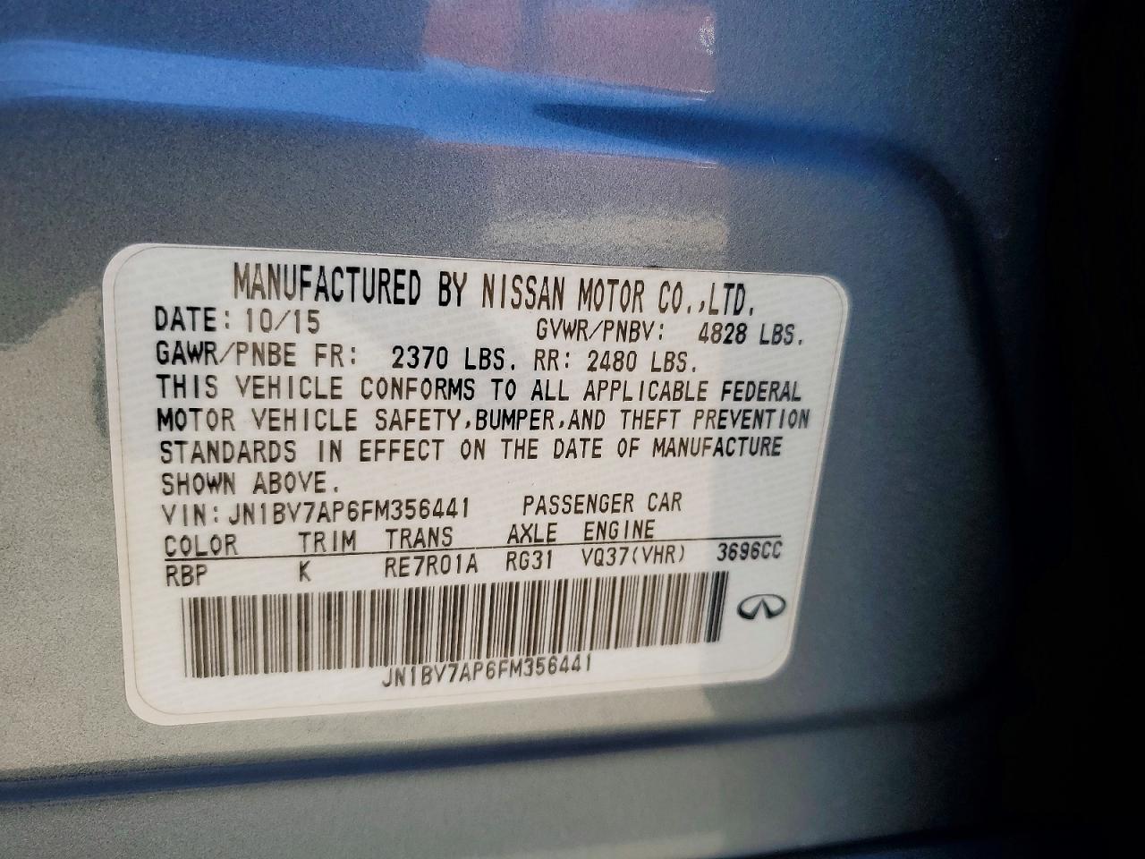 2015 Infiniti Q50 Premium Gray vin: JN1BV7AP6FM356441