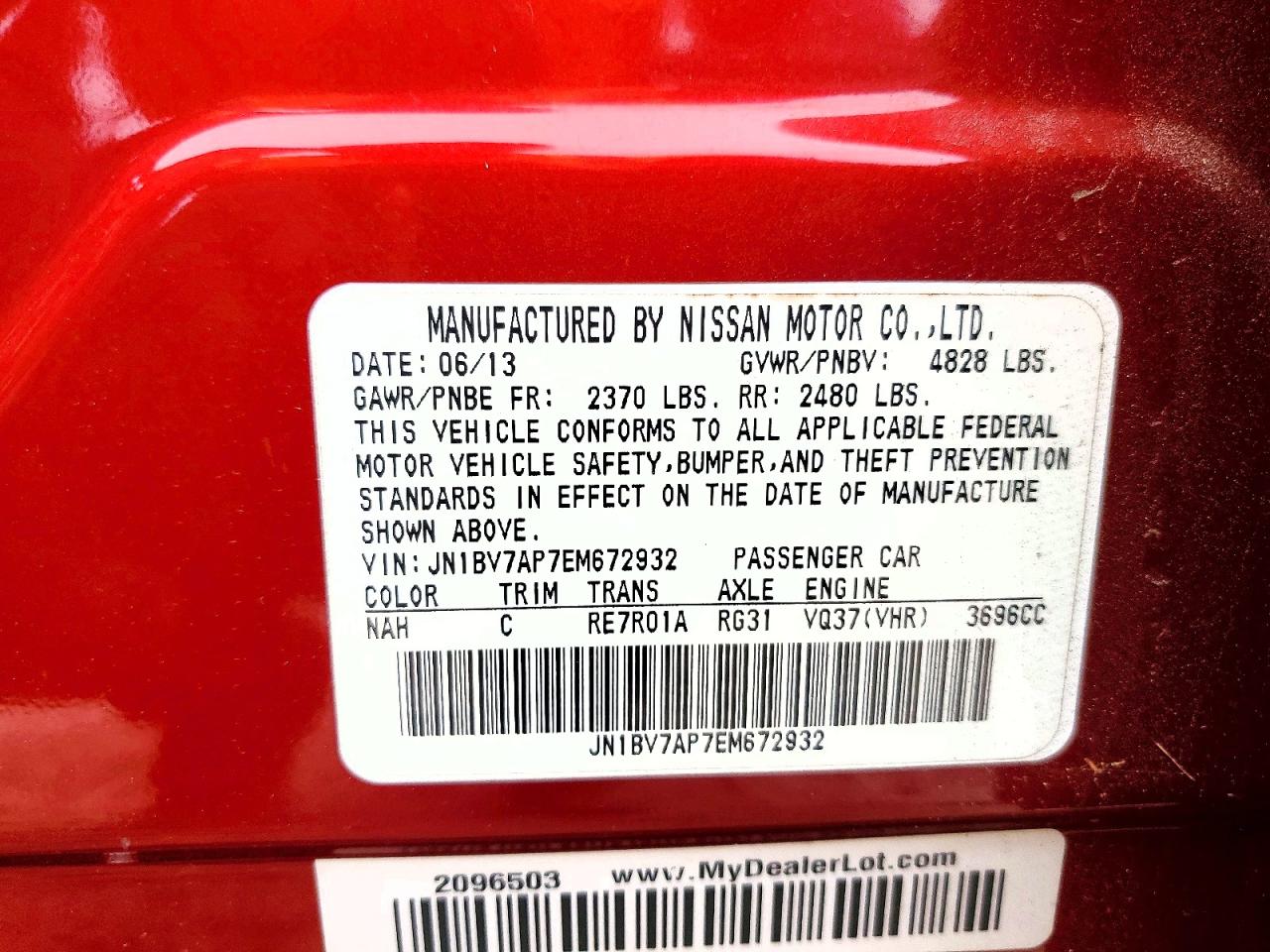 2014 Infiniti Q50 Base Red vin: JN1BV7AP7EM672932