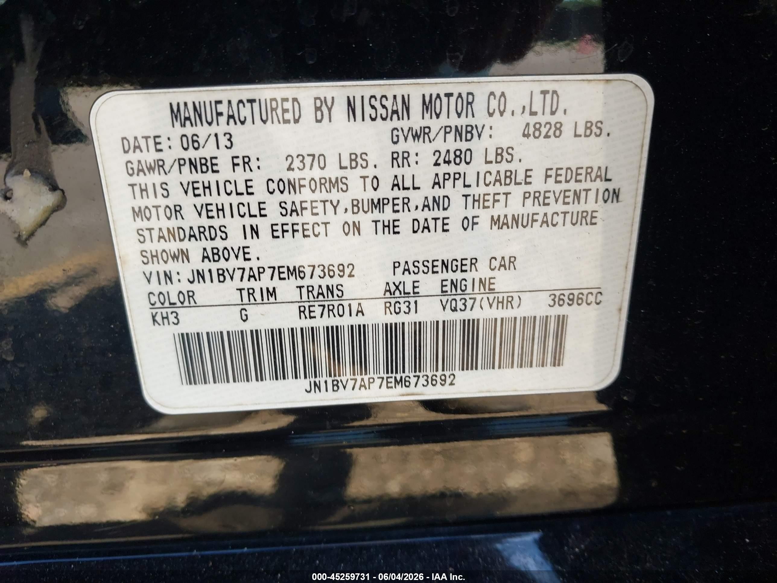2014 Infiniti Q50 Premium Black vin: JN1BV7AP7EM673692
