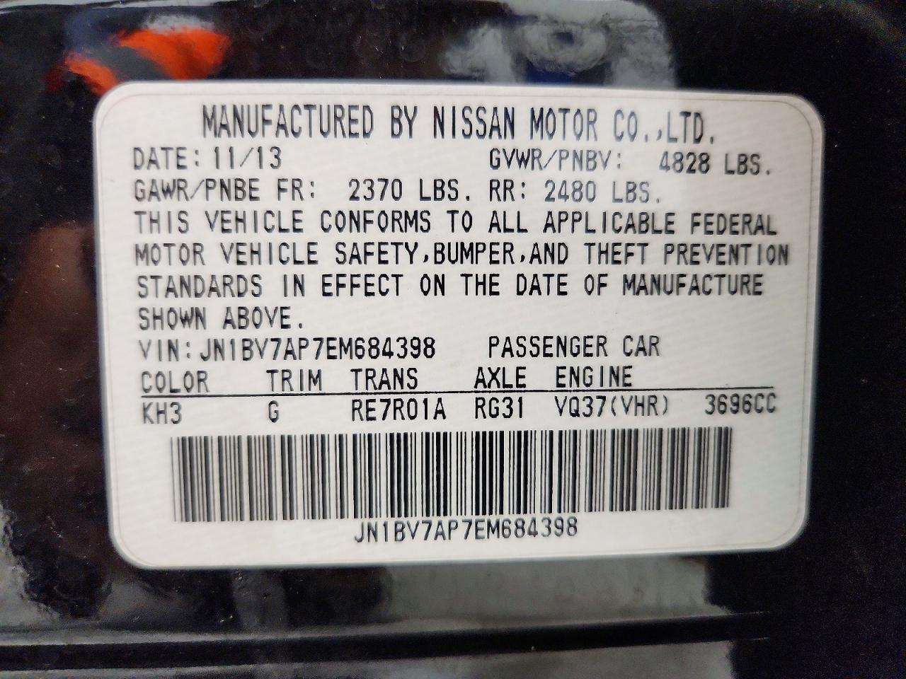 2014 Infiniti Q50 Sport Black vin: JN1BV7AP7EM684398