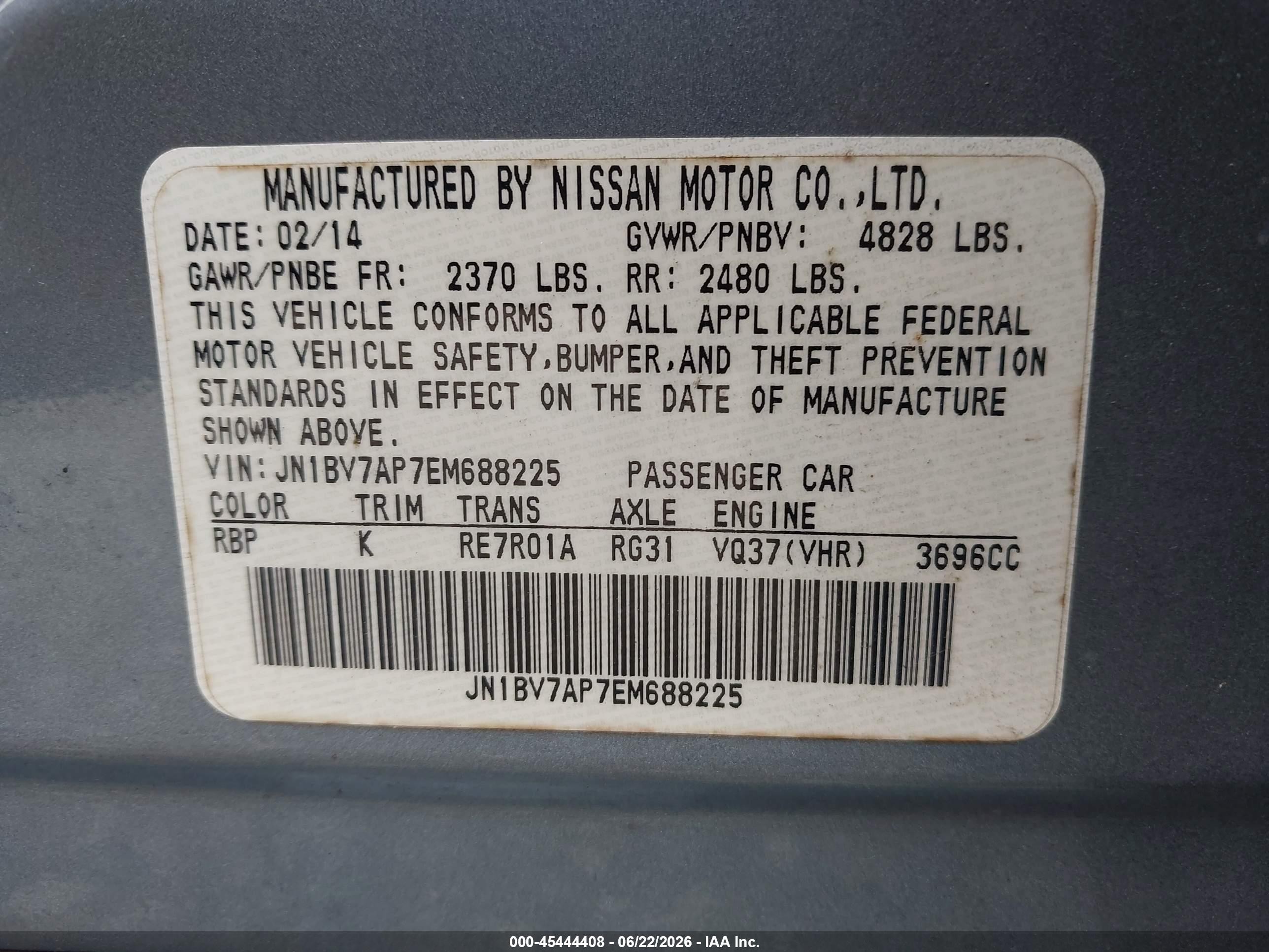 2014 Infiniti Q50 Premium Light Blue vin: JN1BV7AP7EM688225