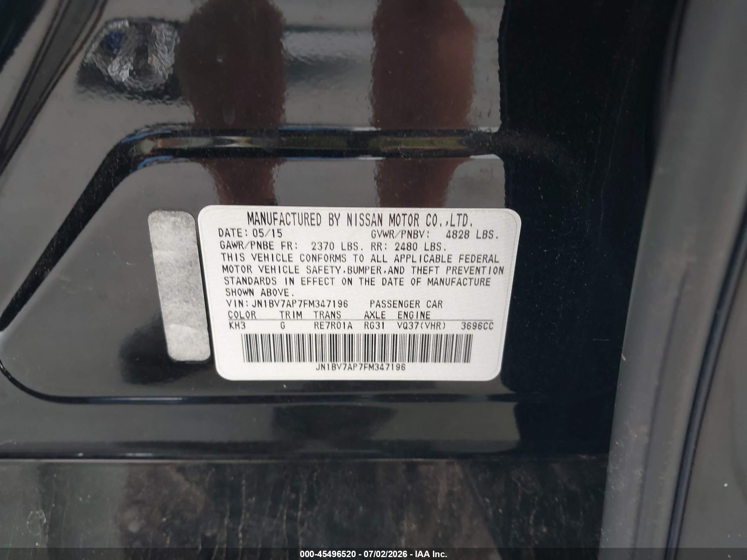 2015 Infiniti Q50 Premium Black vin: JN1BV7AP7FM347196