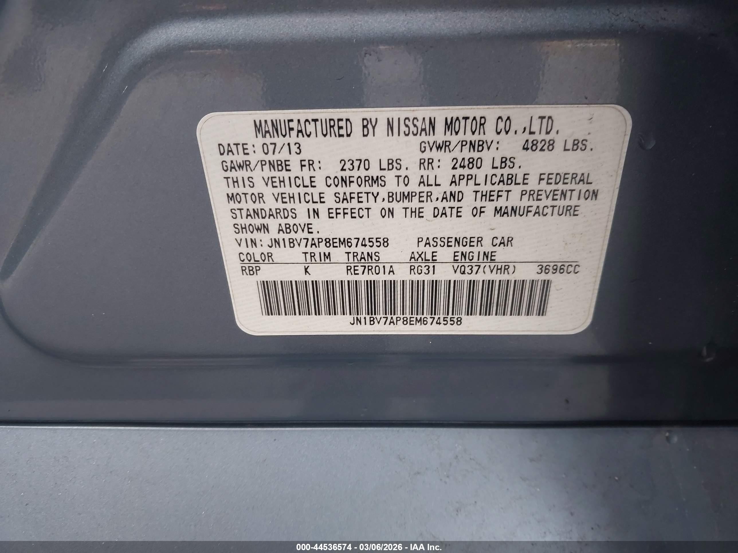 2014 Infiniti Q50 Premium Blue vin: JN1BV7AP8EM674558