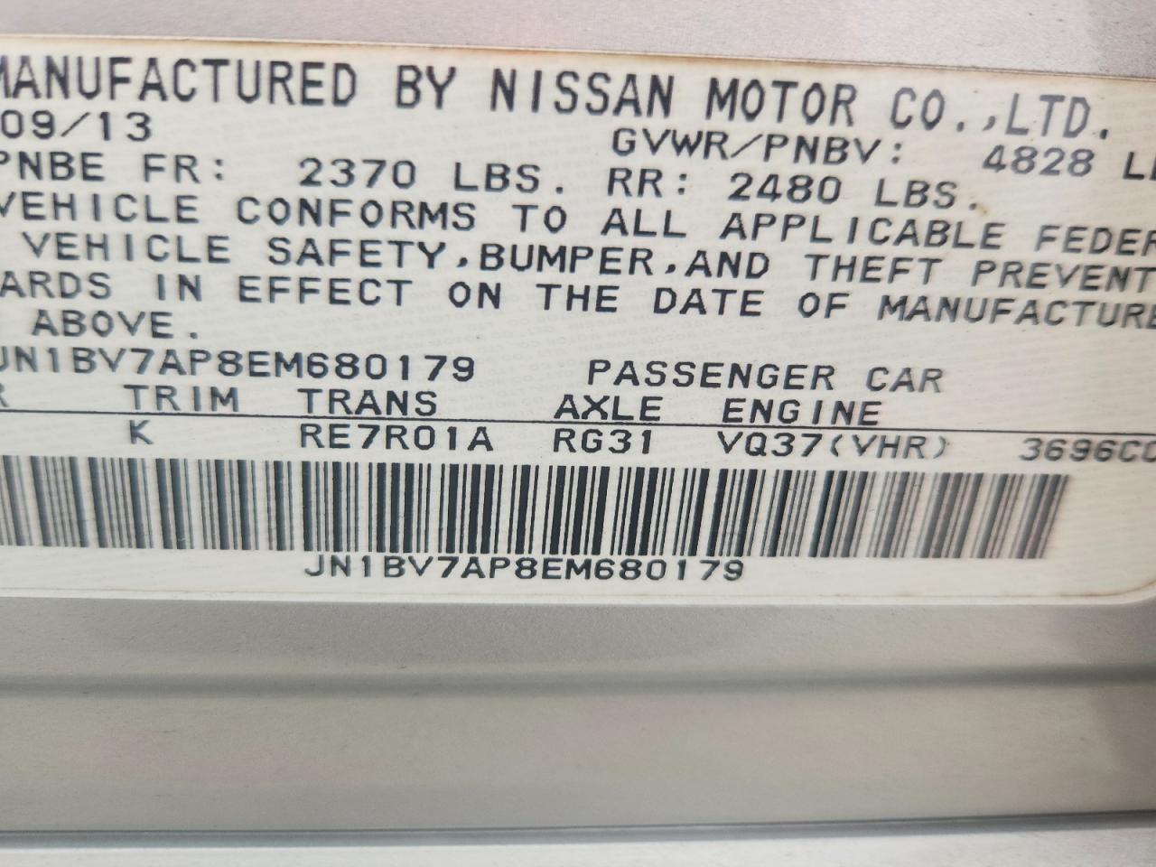 2014 Infiniti Q50 Premium Silver vin: JN1BV7AP8EM680179