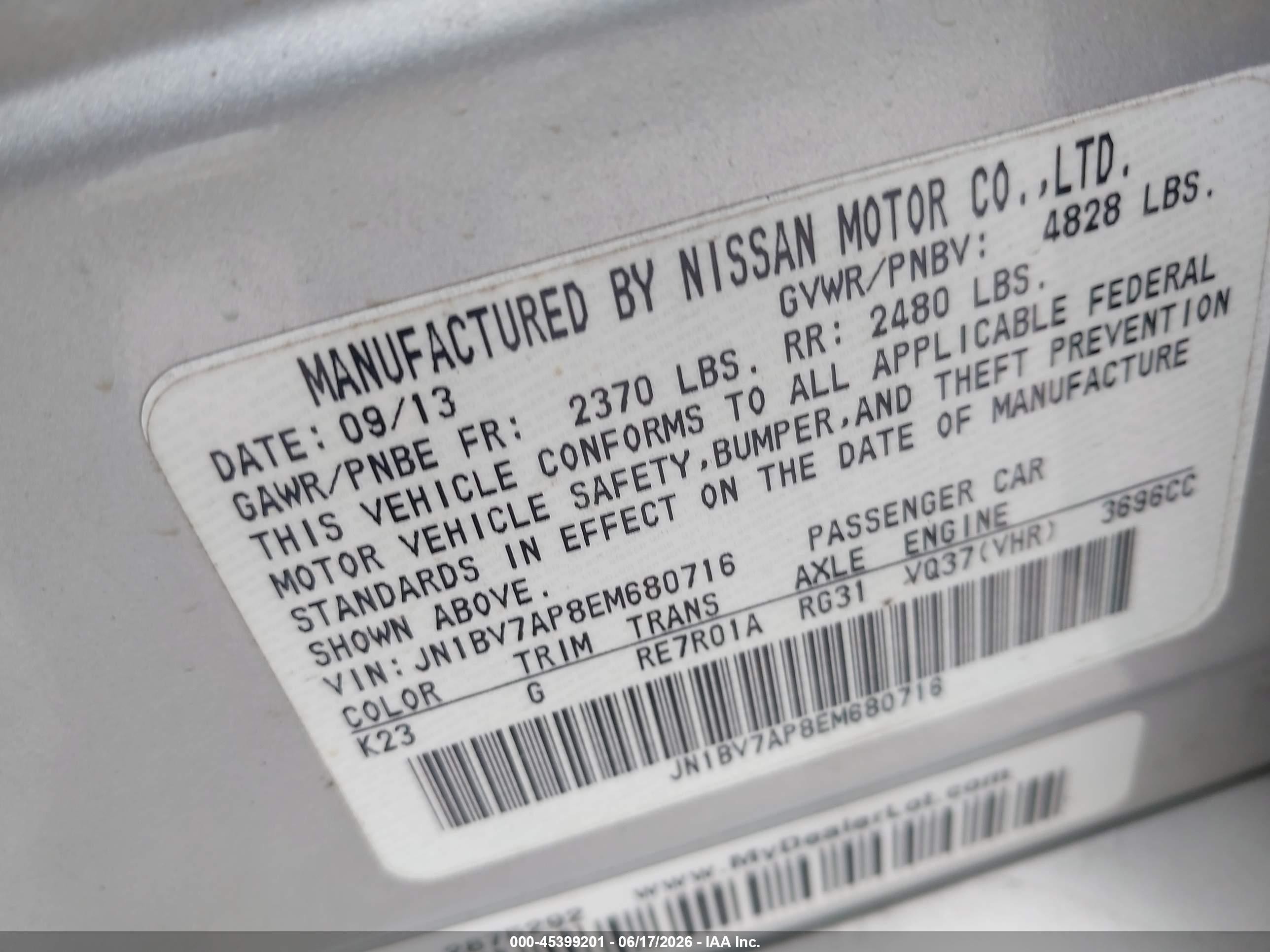 2014 Infiniti Q50 Premium Silver vin: JN1BV7AP8EM680716