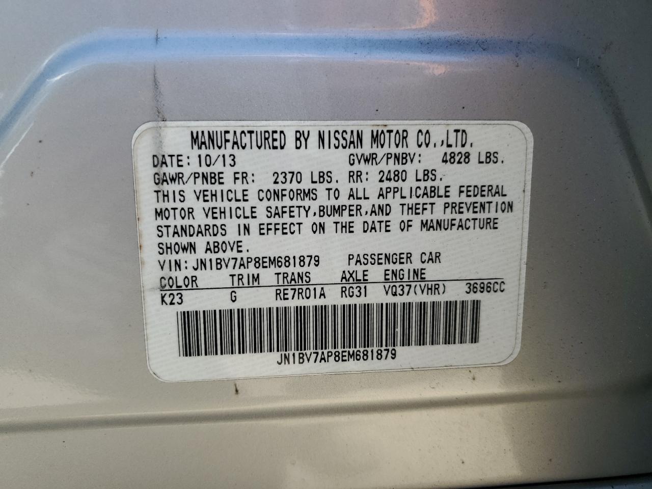 2014 Infiniti Q50 Base Silver vin: JN1BV7AP8EM681879