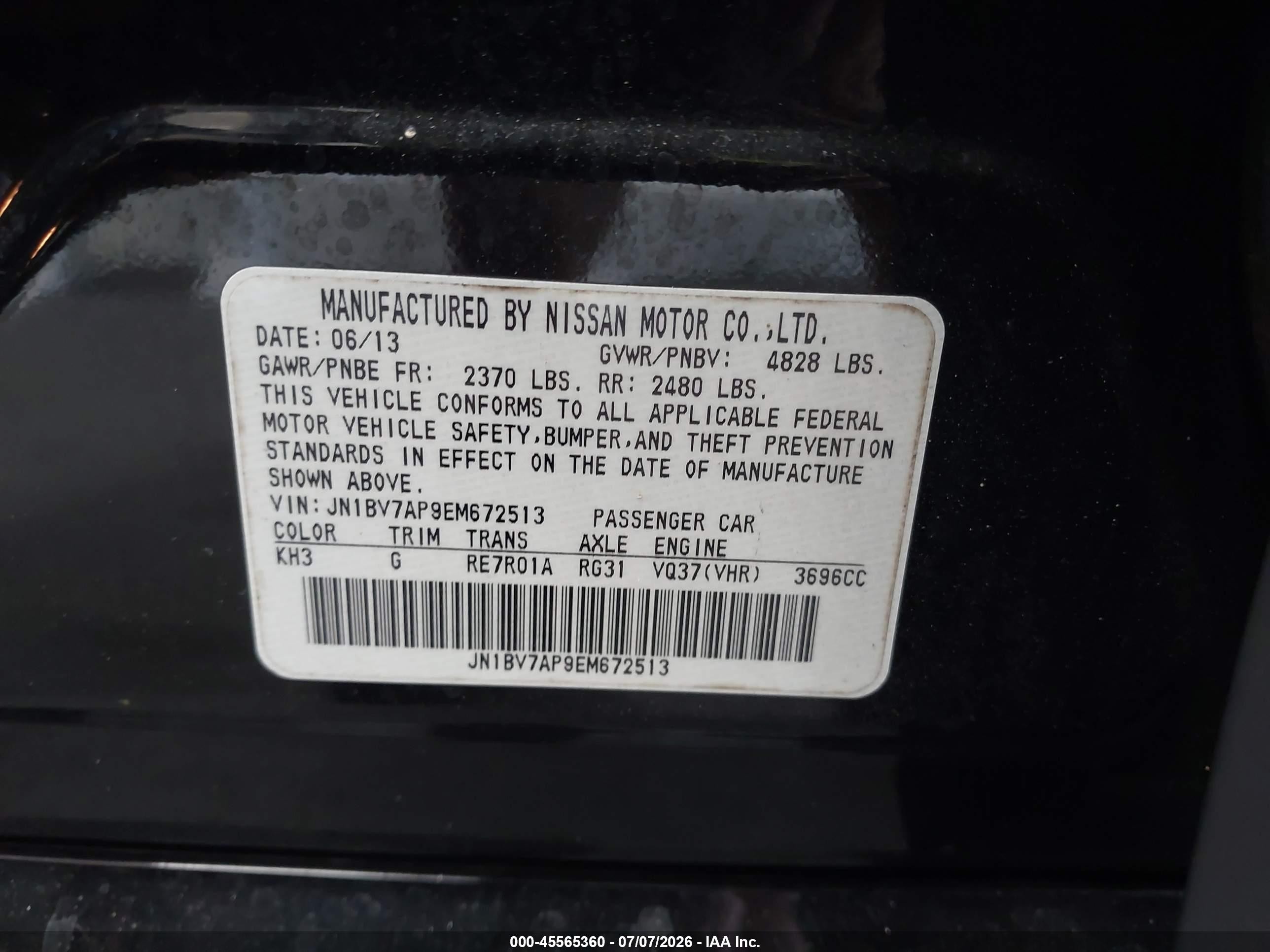 2014 Infiniti Q50 Premium Black vin: JN1BV7AP9EM672513