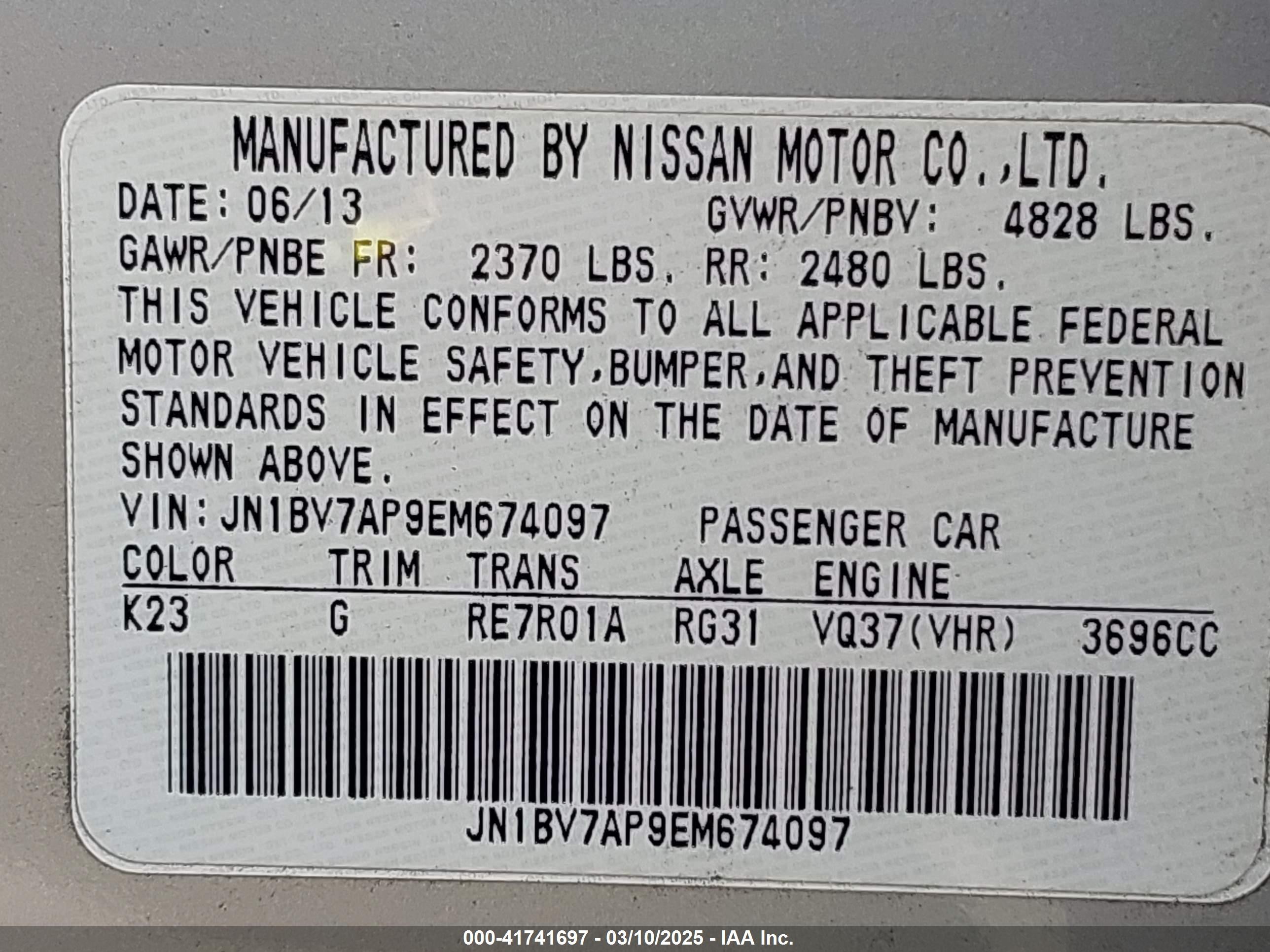 2014 Infiniti Q50 Premium Silver vin: JN1BV7AP9EM674097