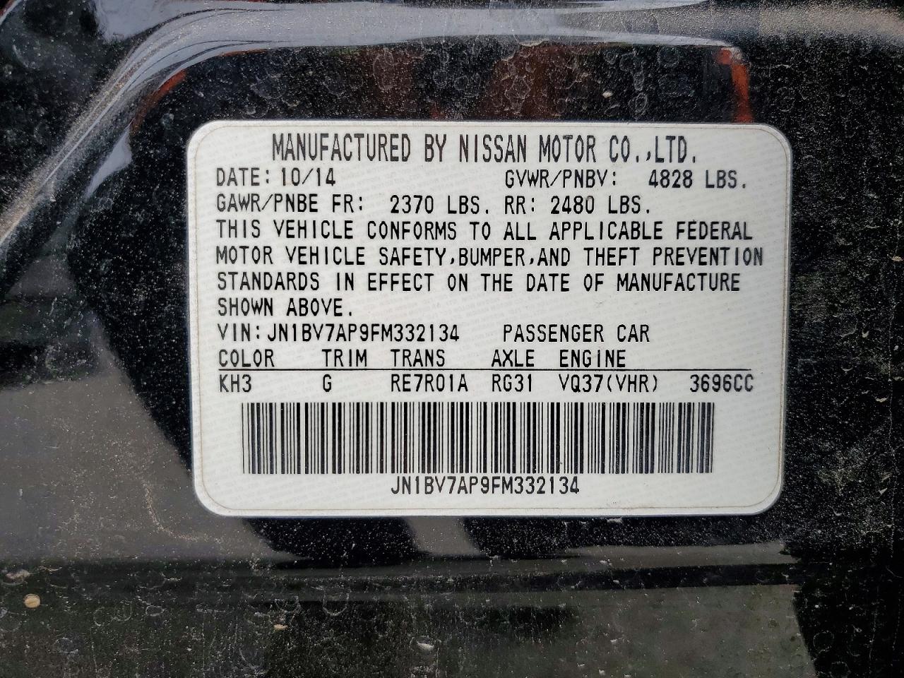 2015 Infiniti Q50 Sport Черный vin: JN1BV7AP9FM332134