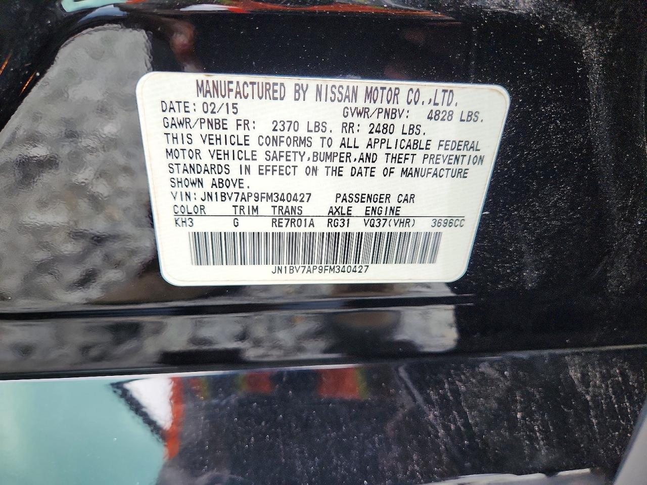 2015 Infiniti Q50 Sport Black vin: JN1BV7AP9FM340427