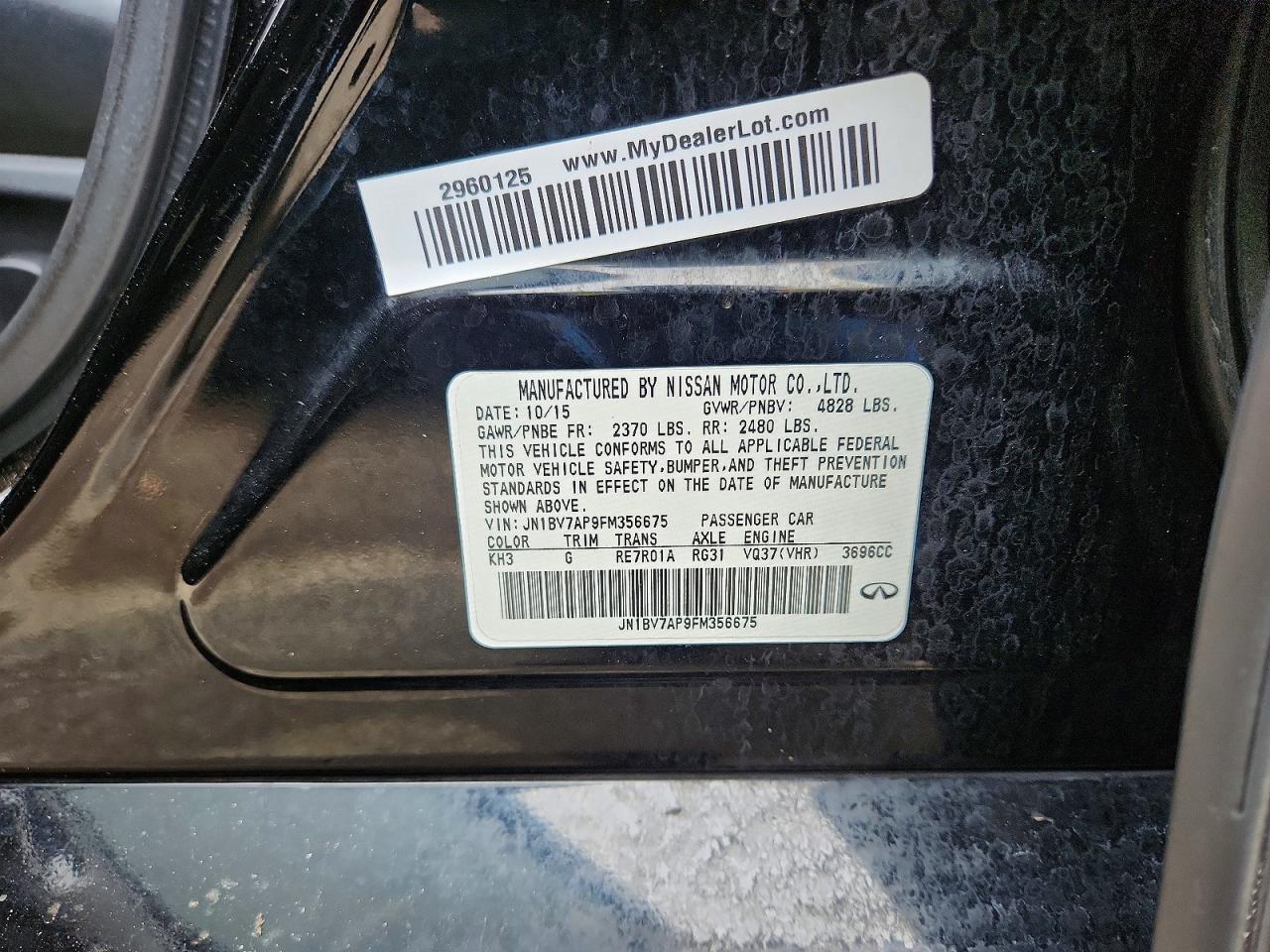 2015 Infiniti Q50 Premium Black vin: JN1BV7AP9FM356675