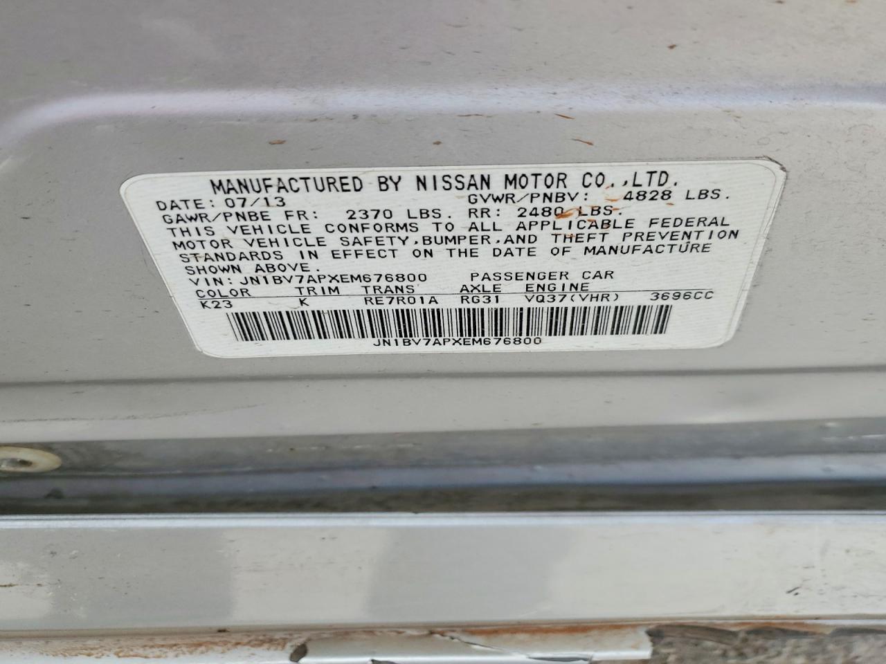 2014 Infiniti Q50 Premium Silver vin: JN1BV7APXEM676800