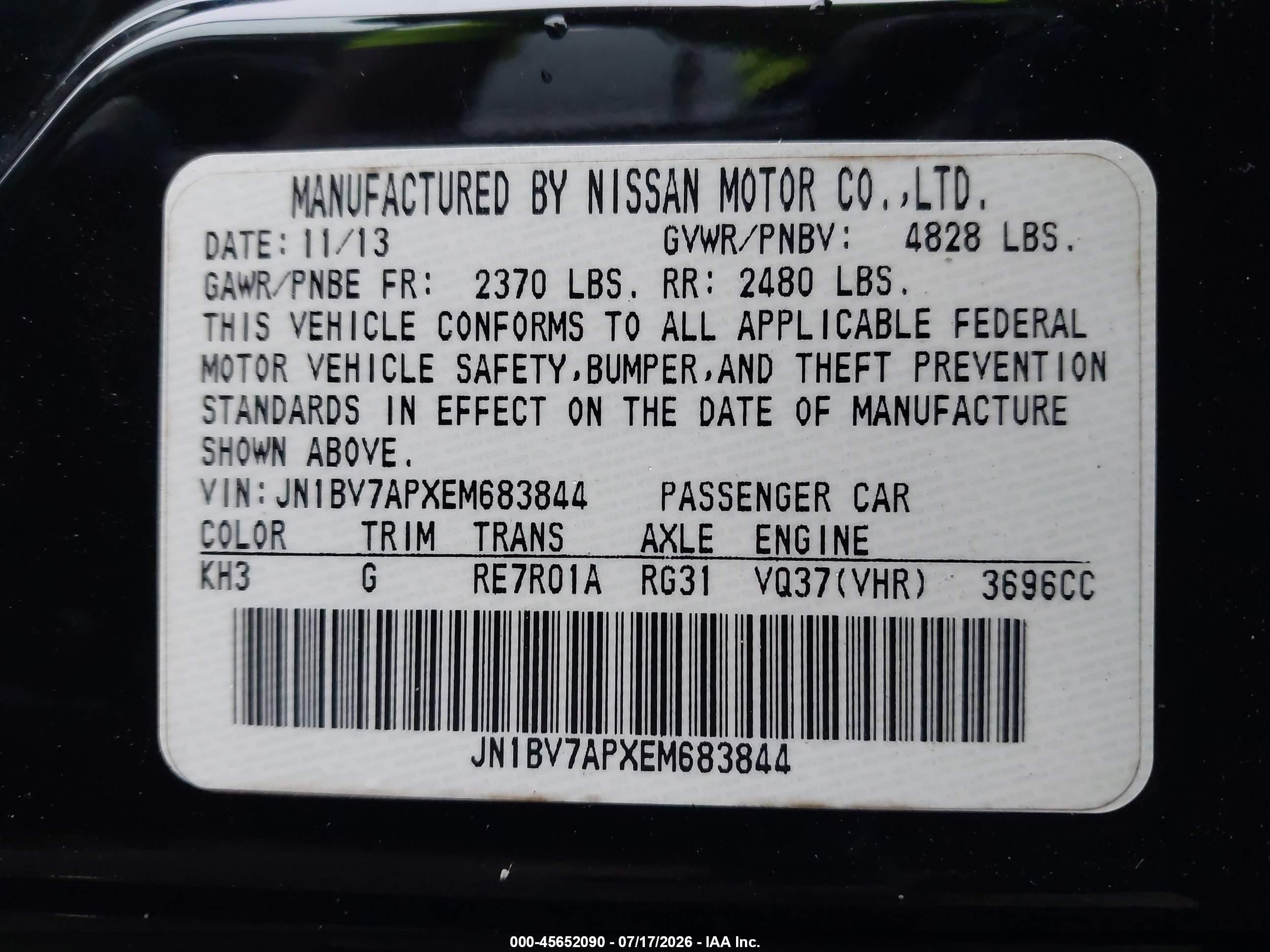 2014 Infiniti Q50 Premium Черный vin: JN1BV7APXEM683844