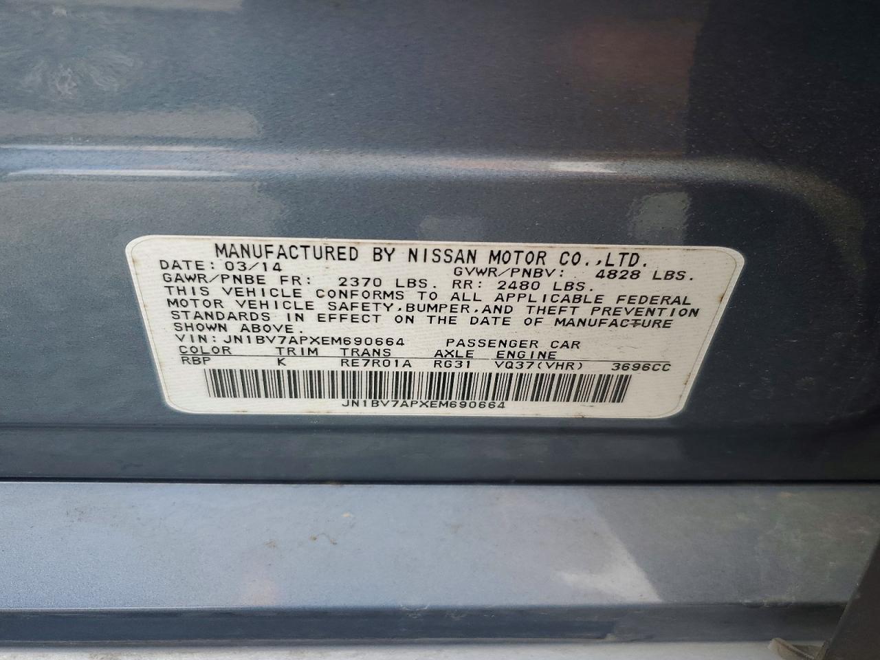2014 Infiniti Q50 Base Blue vin: JN1BV7APXEM690664