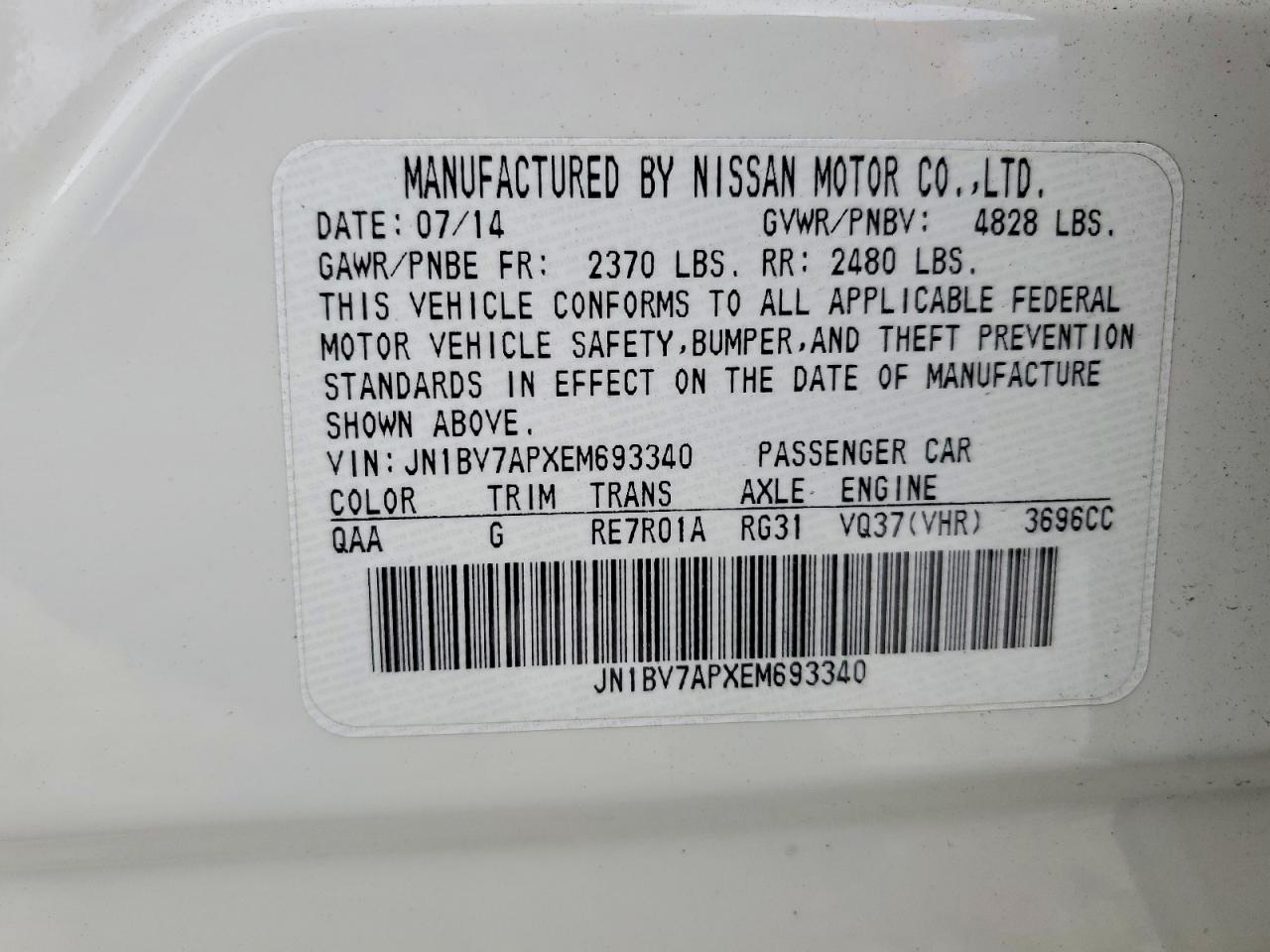 2014 Infiniti Q50 Premium Белый vin: JN1BV7APXEM693340