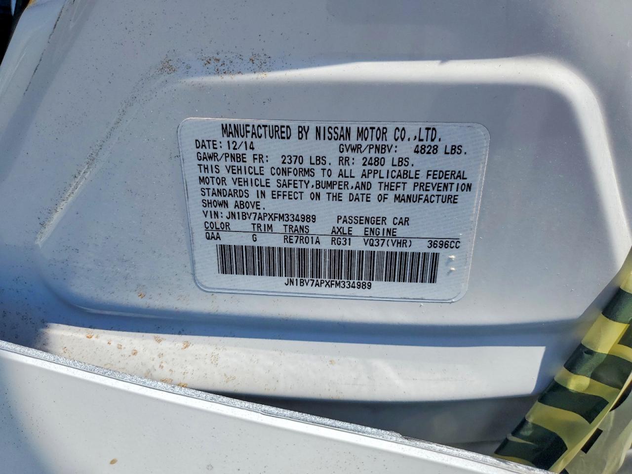 2015 Infiniti Q50 Base White vin: JN1BV7APXFM334989