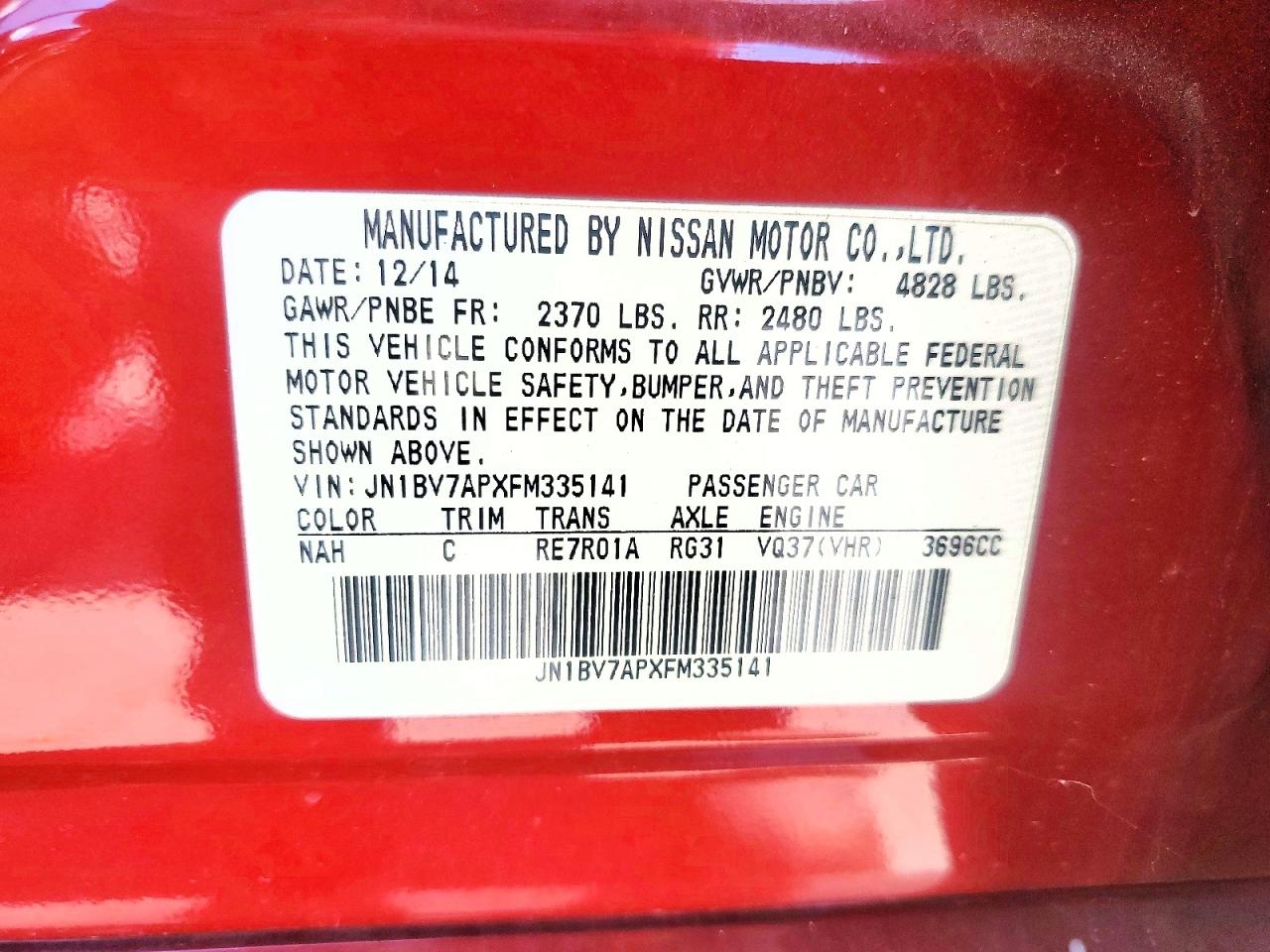 2015 Infiniti Q50 Premium Red vin: JN1BV7APXFM335141