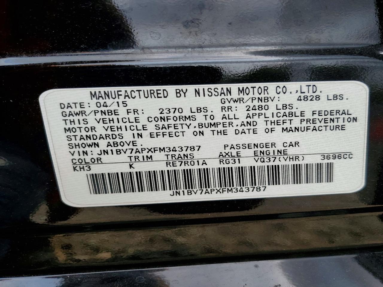 2015 Infiniti Q50 Sport Black vin: JN1BV7APXFM343787