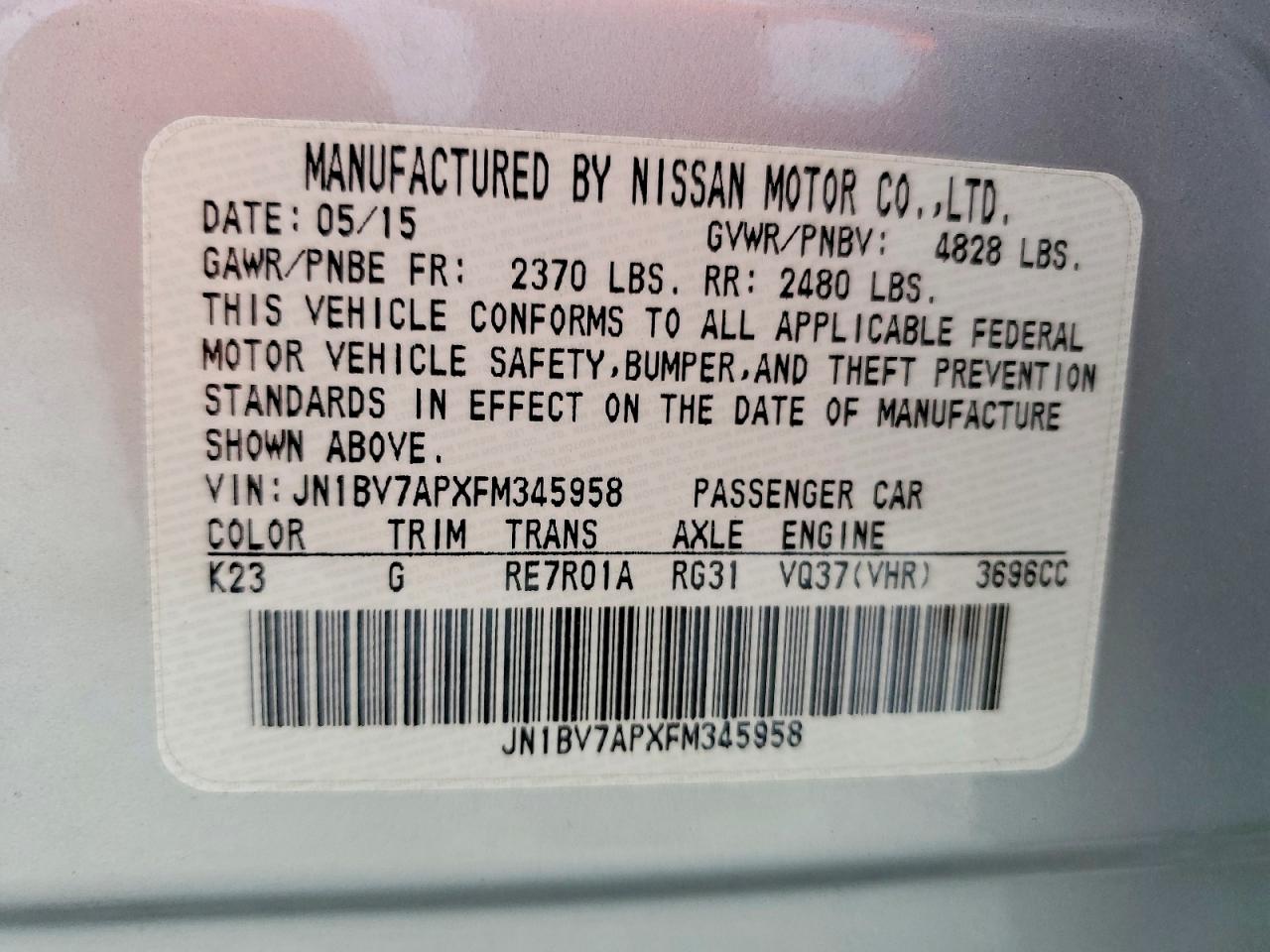 2015 Infiniti Q50 Base Silver vin: JN1BV7APXFM345958