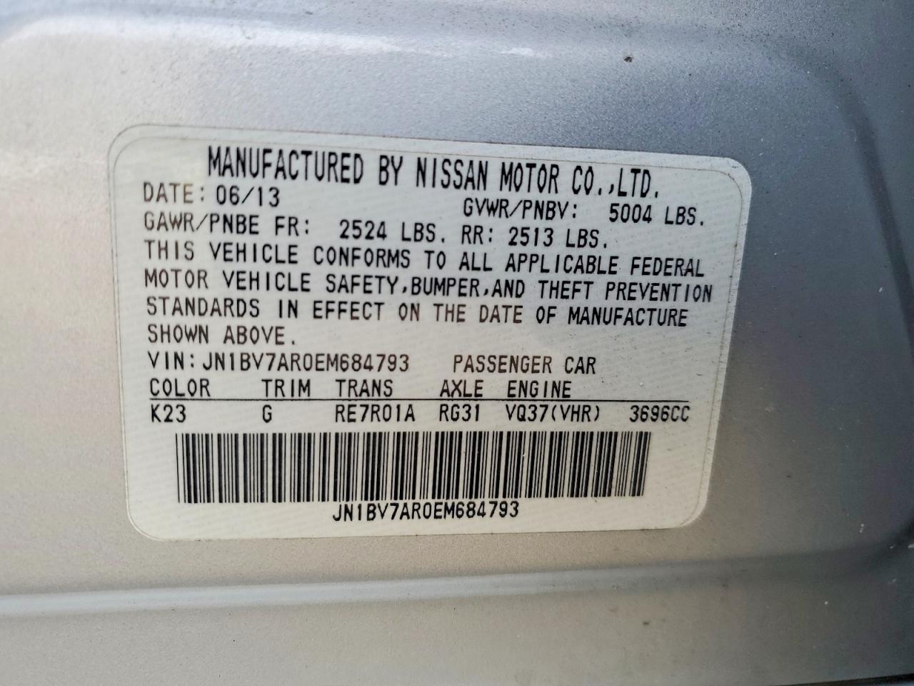 2014 Infiniti Q50 Base Silver vin: JN1BV7AR0EM684793