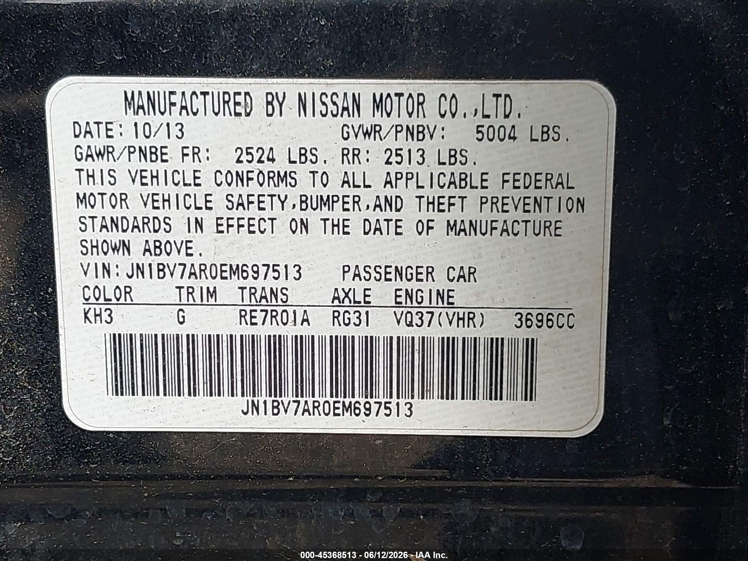 2014 Infiniti Q50 Sport Black vin: JN1BV7AR0EM697513